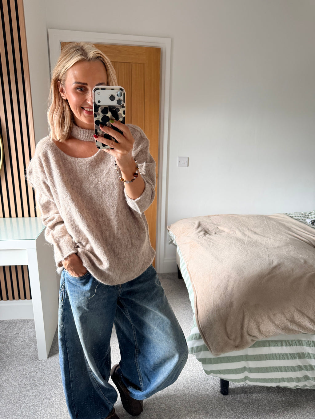 Slash Neck Jumper Oatmeal