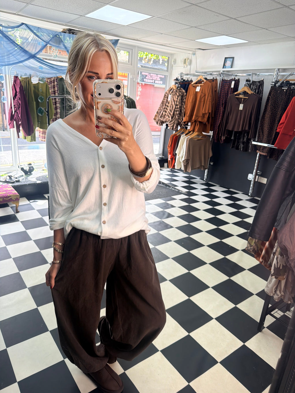 V Neck Cardigan White
