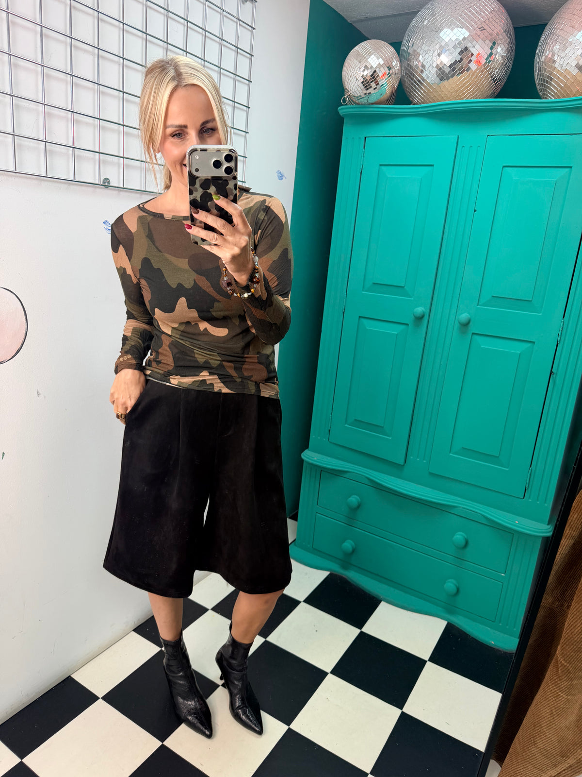 Cashmere Blend Camo Top Green/Chocolate