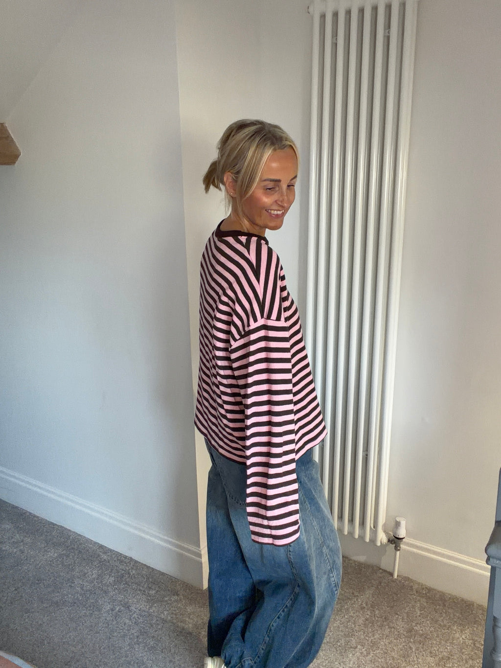 Weekend slouch stripe Chocolate and Pink Special Buy
