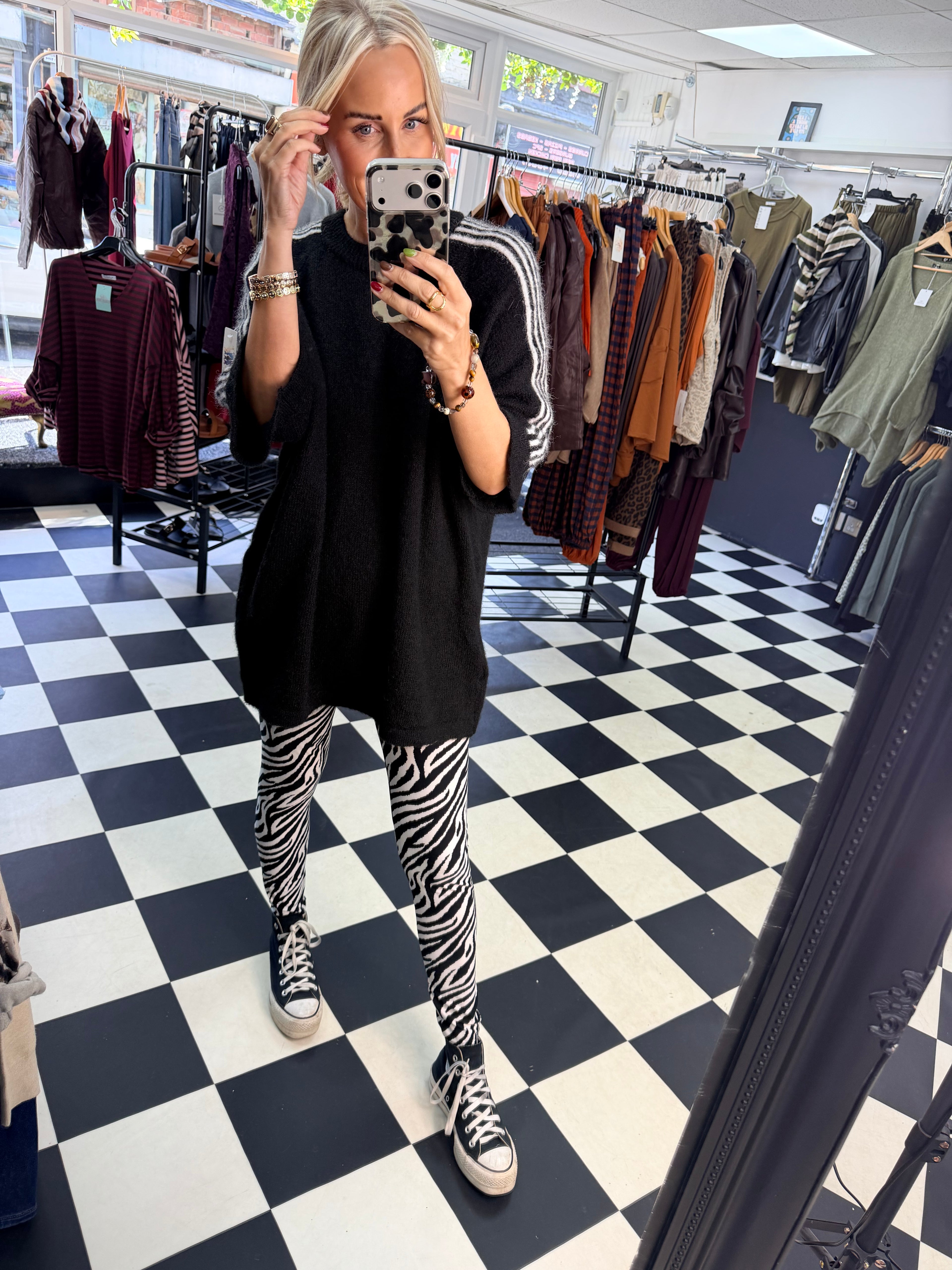 Stripe Shoulder Jumper Black