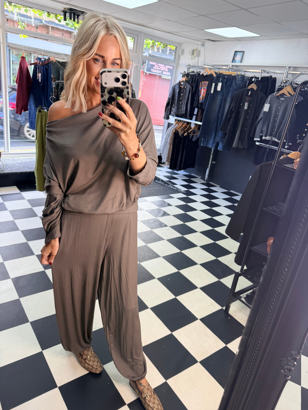 Slouchy Long Sleeve Top Taupe