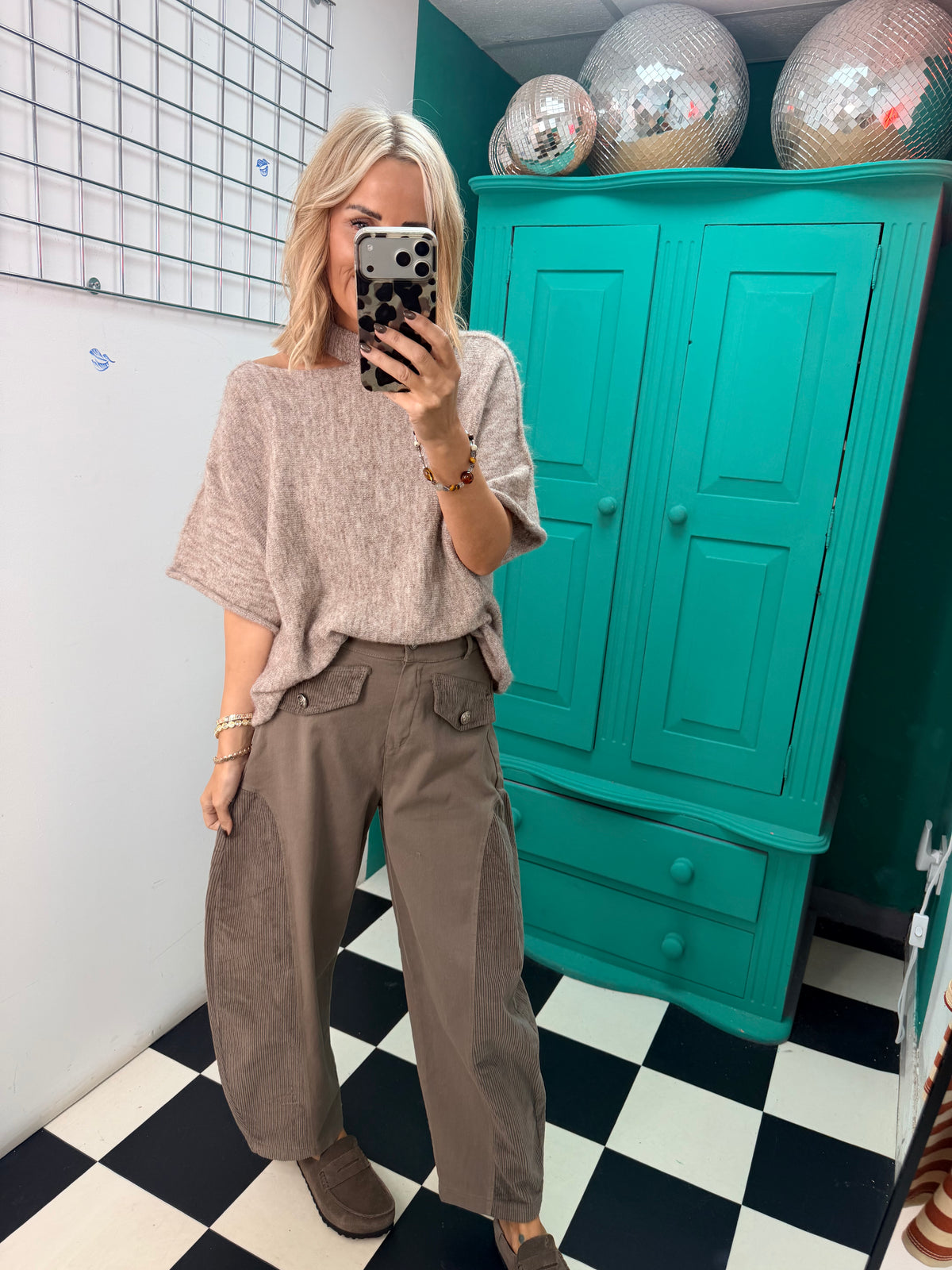 Cord patch trousers - Taupe
