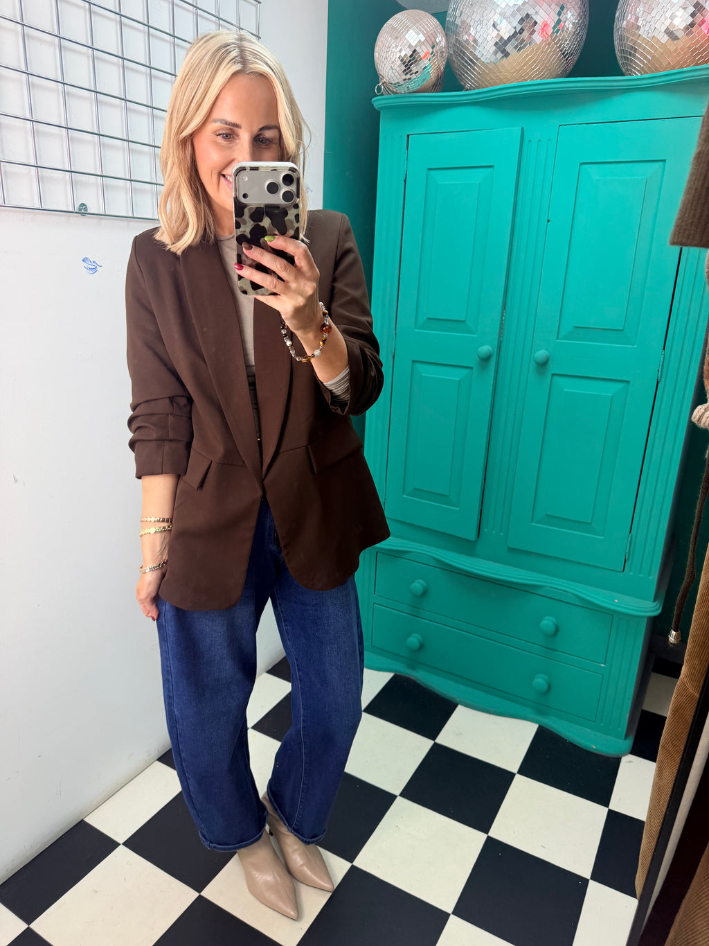 Ruched Sleeve Blazer Chocolate