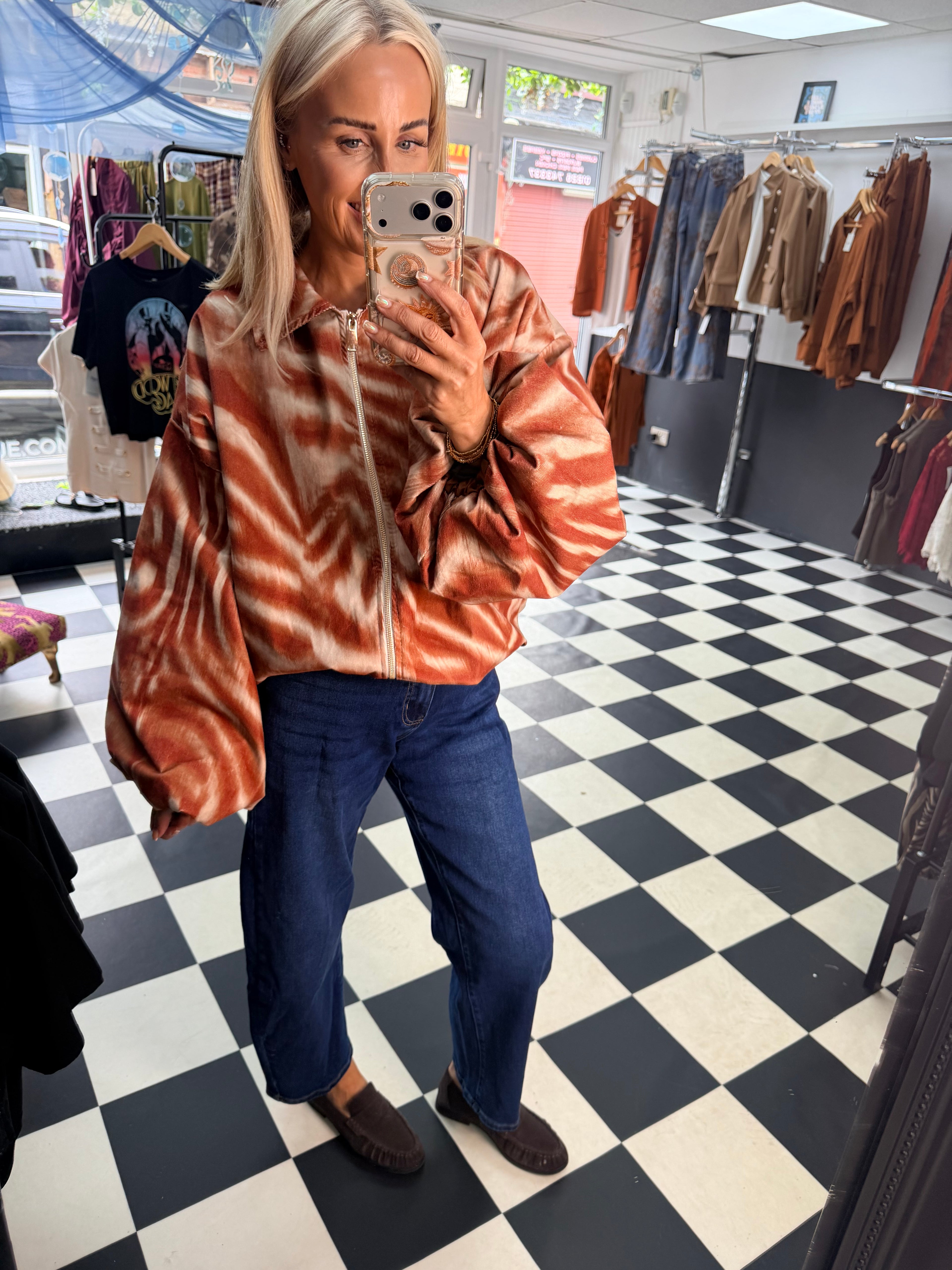 Needlecord Zebra Slouchy Jacket Rust