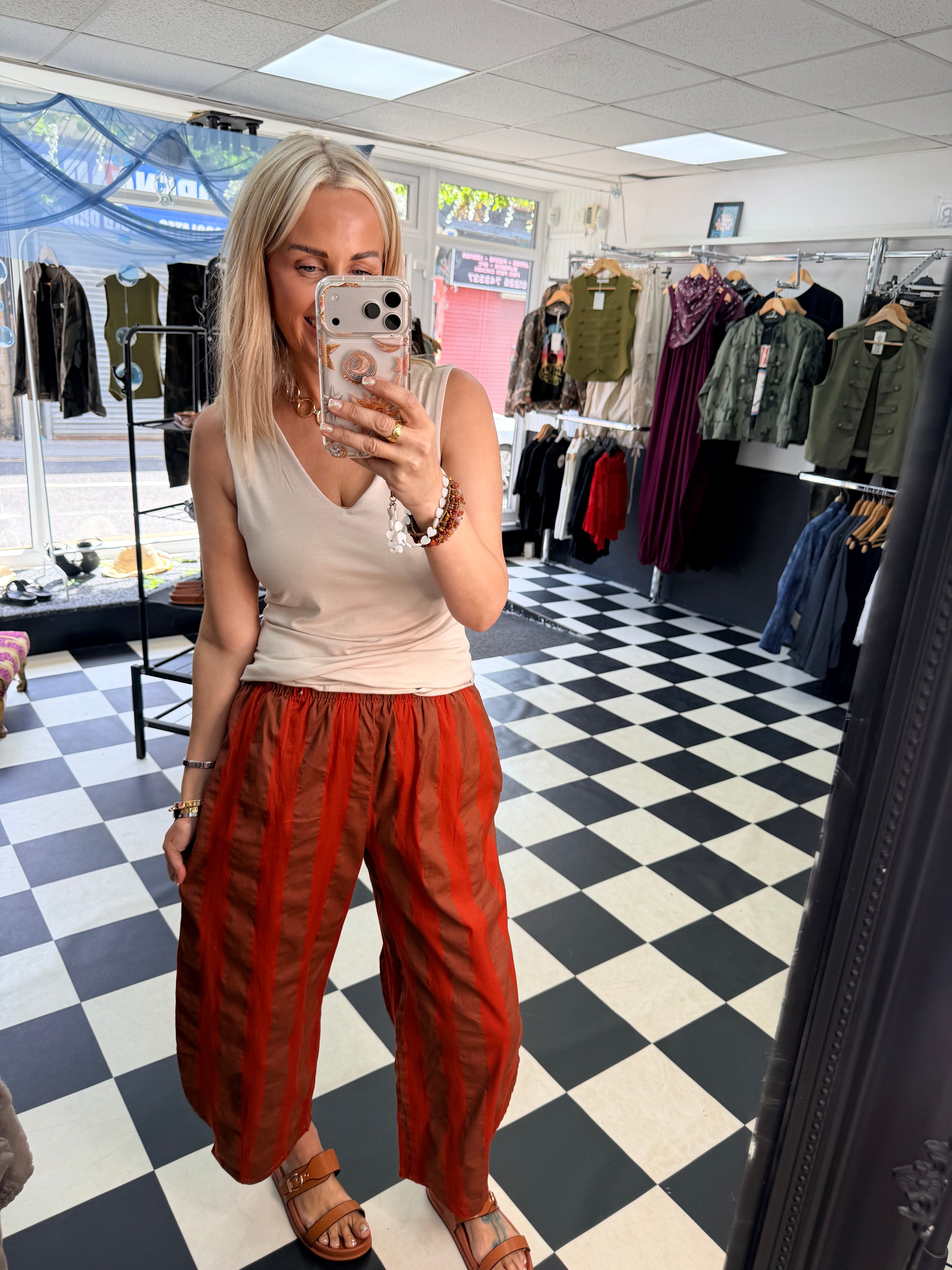 Rust Stripe Balloon Trousers