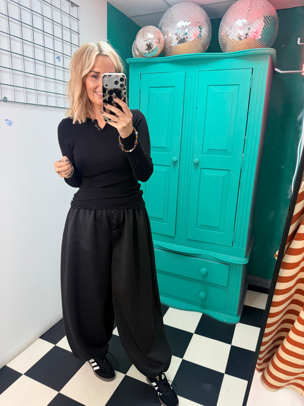 Button front cuff joggers - Black