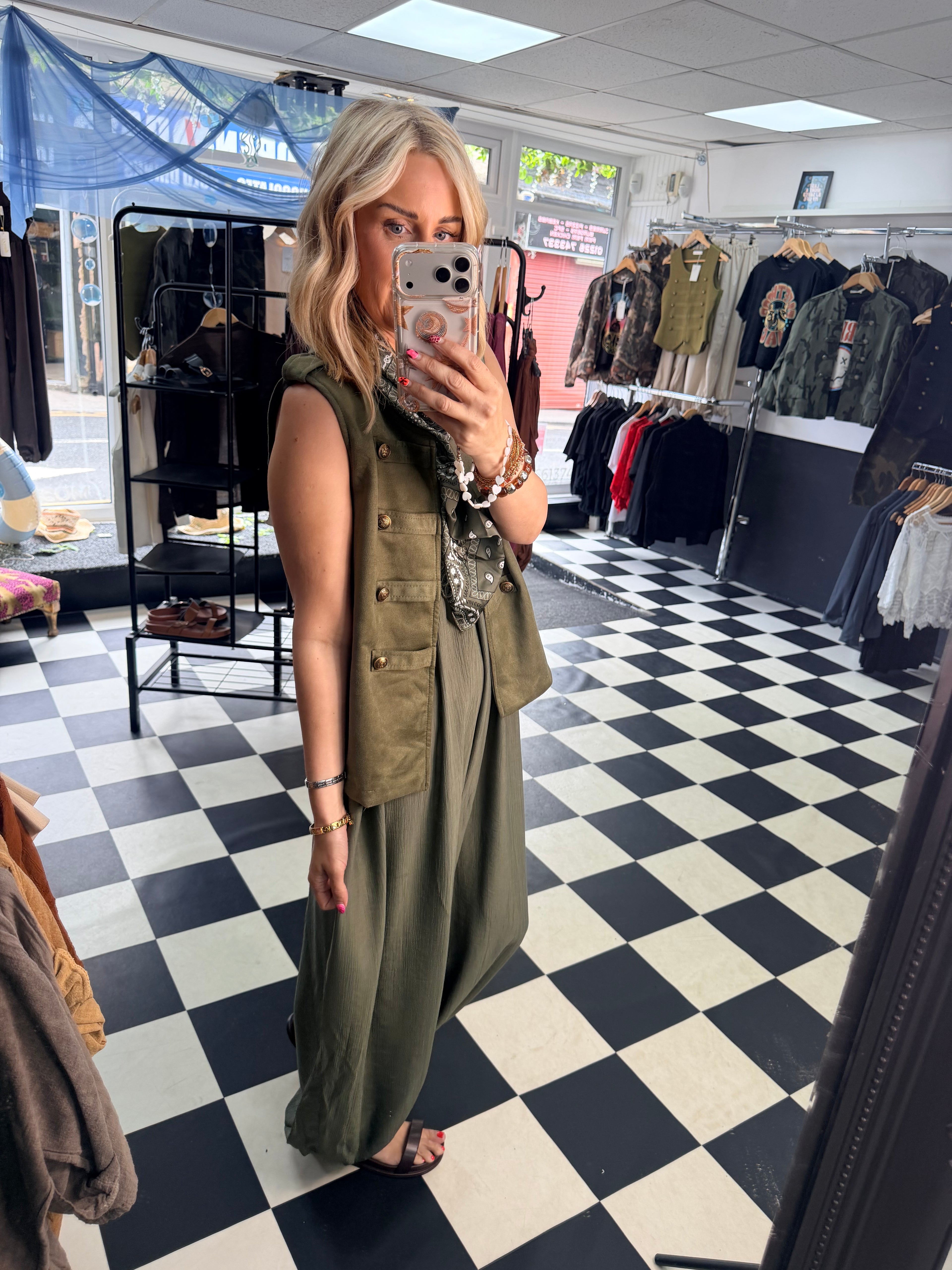 Bandana Scarf Jumpsuit Khaki