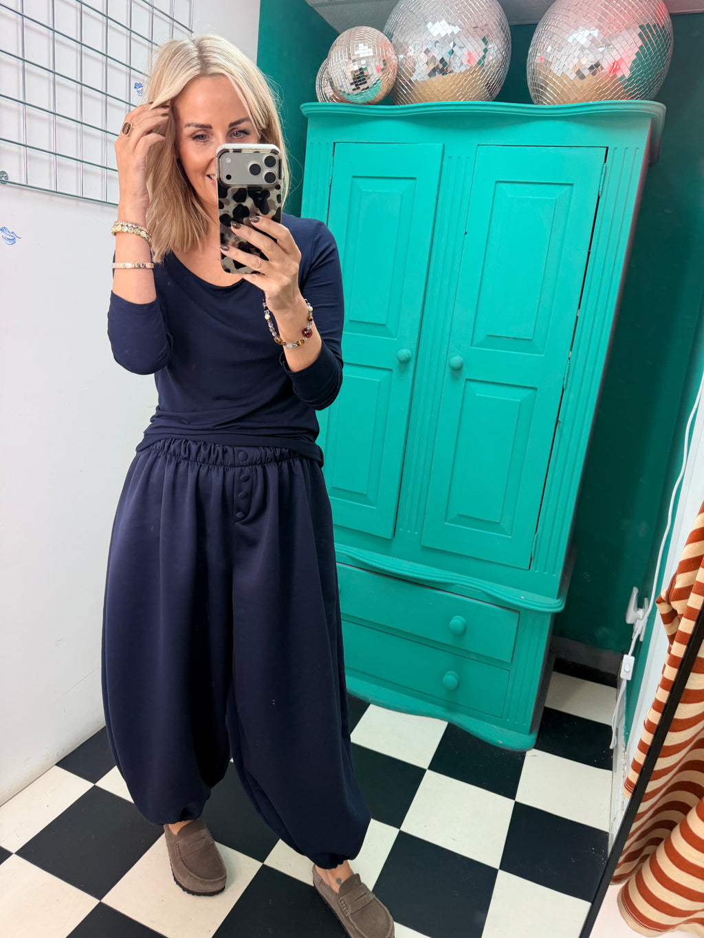 Button front cuff joggers - Navy