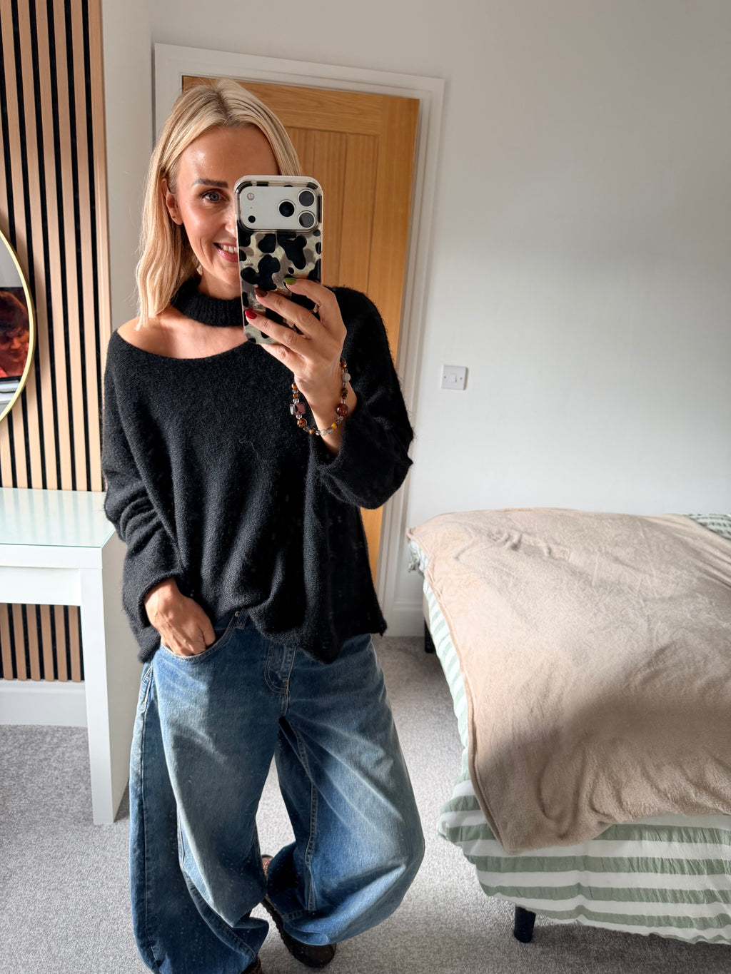 Slash Neck Jumper Black