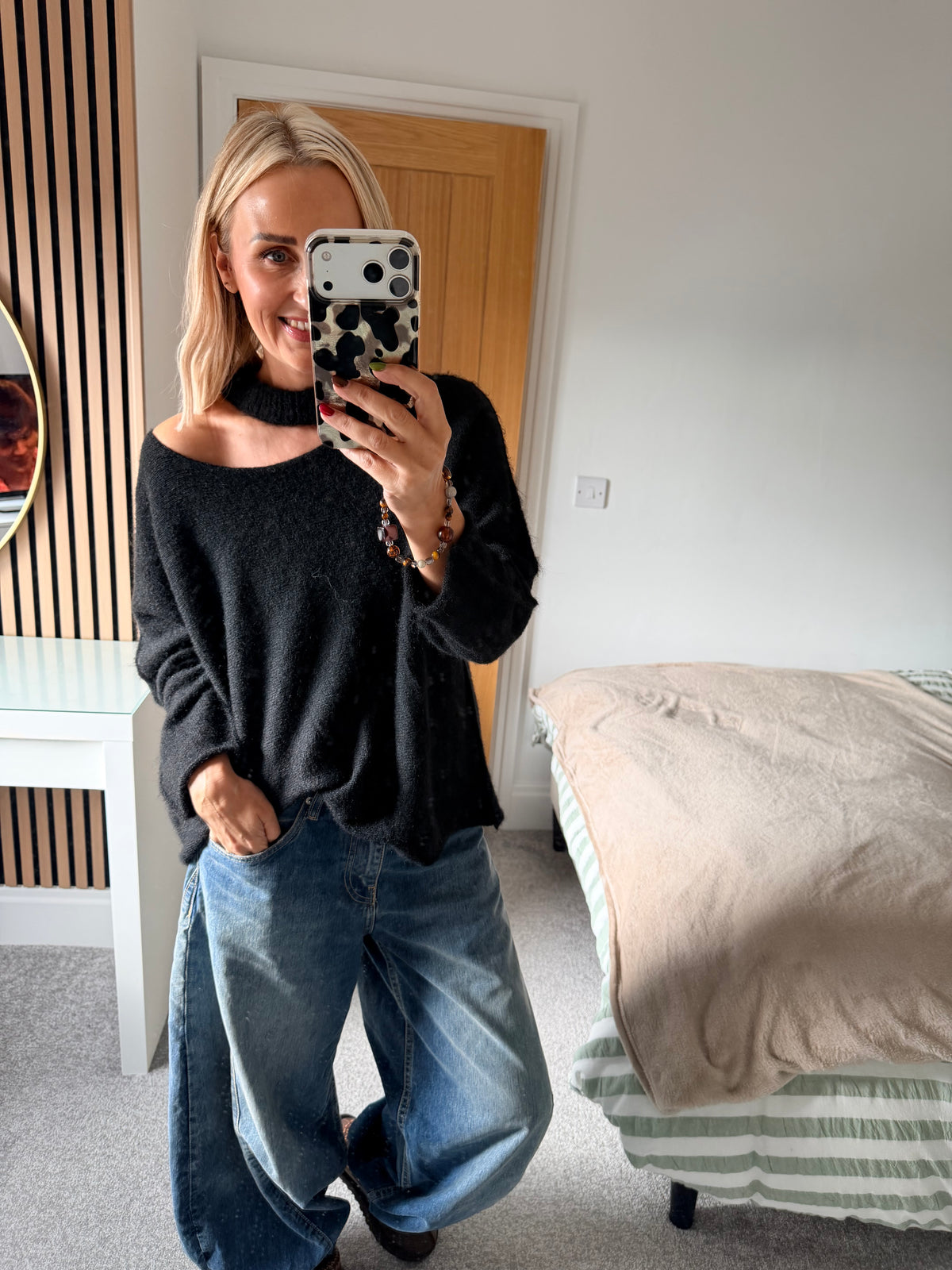 Slash Neck Jumper Black
