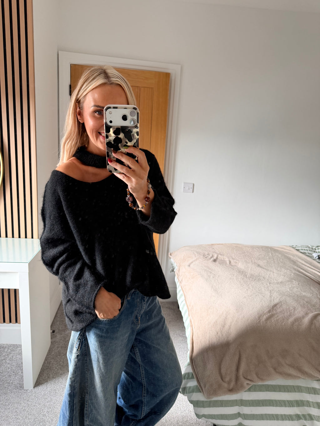 Slash Neck Jumper Black