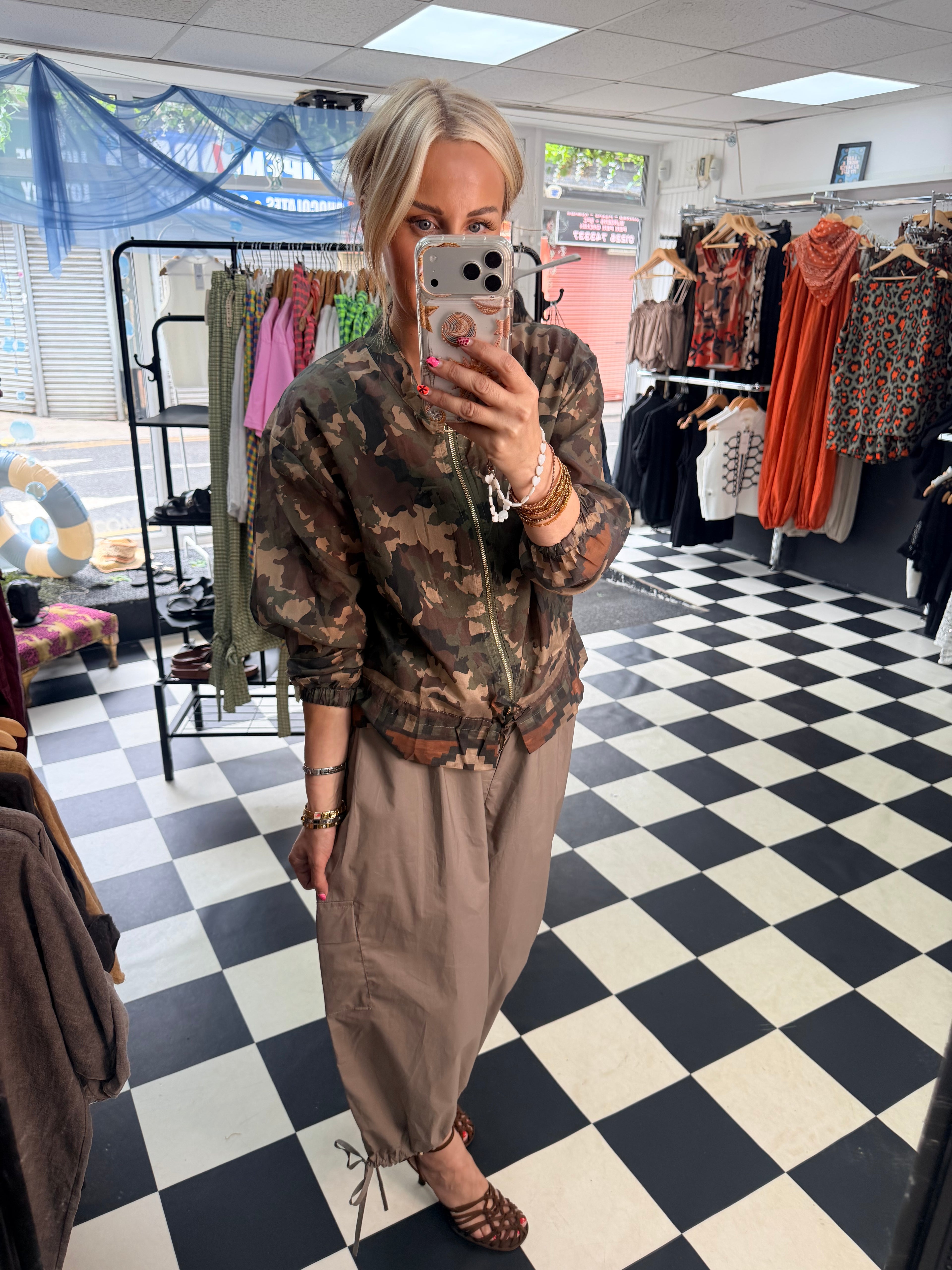 Cargo Trousers crop with tie hem Taupe