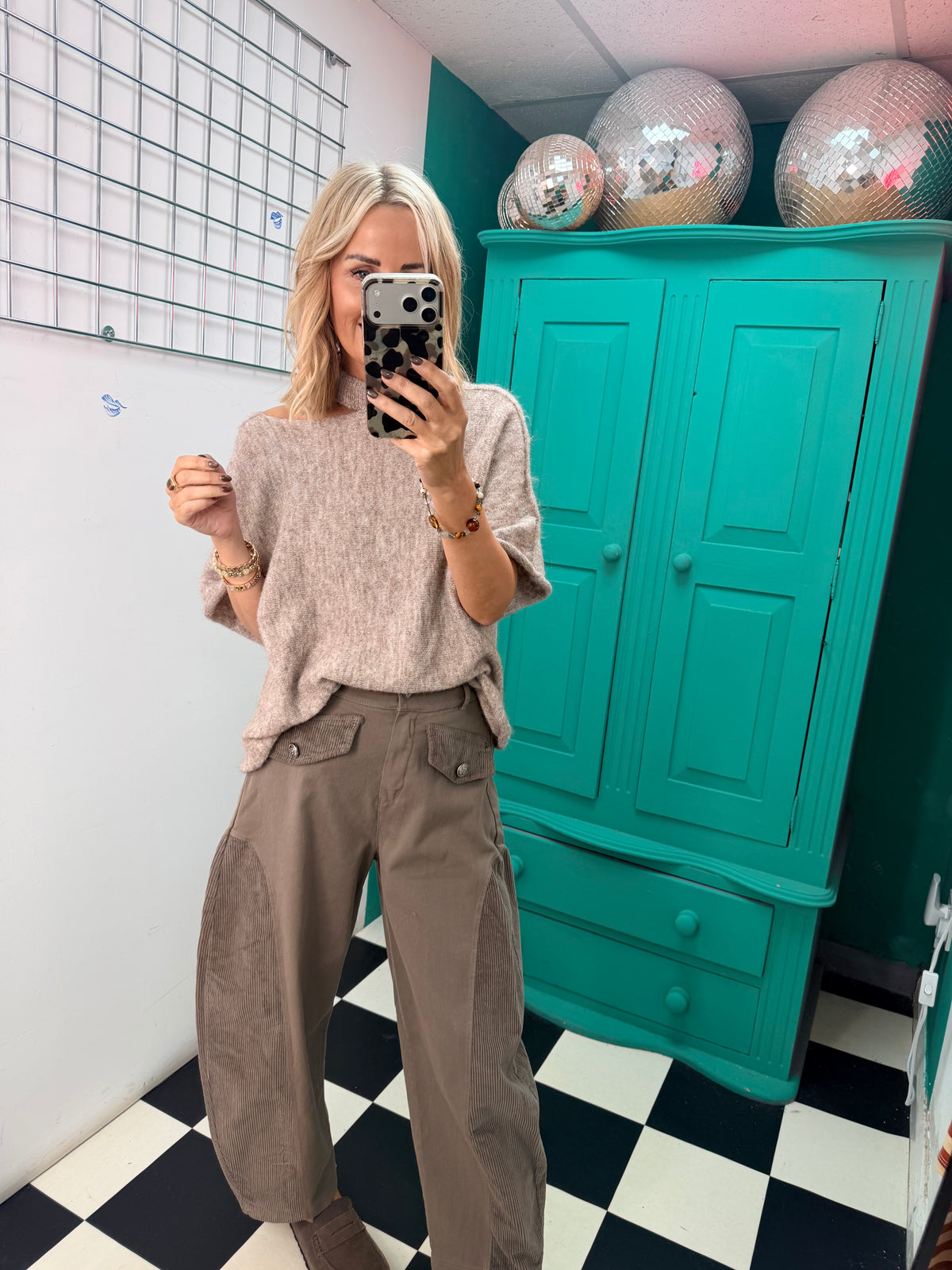Cord patch trousers - Taupe