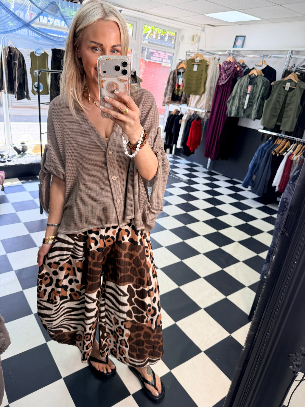 Funky Animal Split Trousers Chocolate