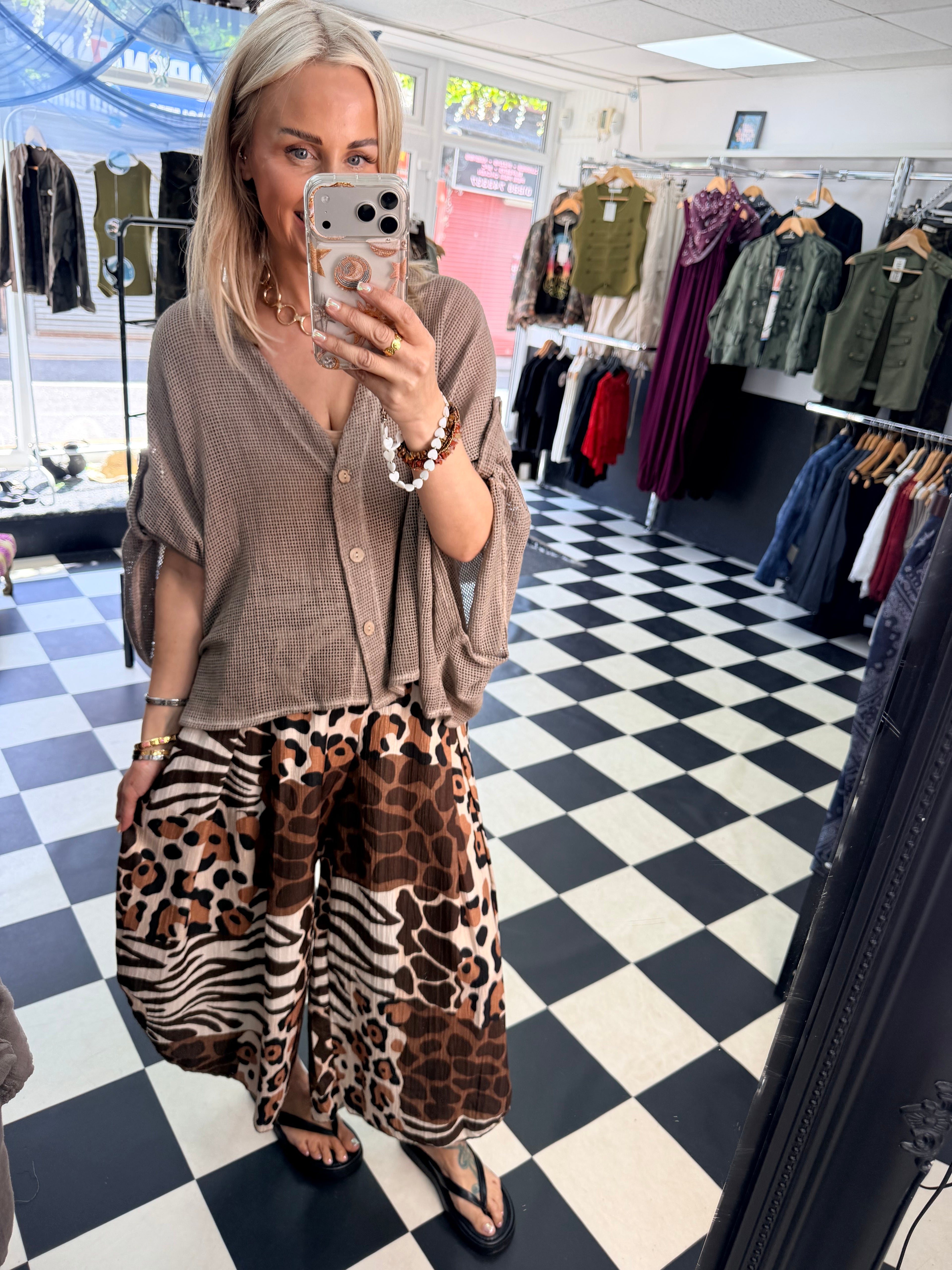 Funky Animal Split Trousers Chocolate