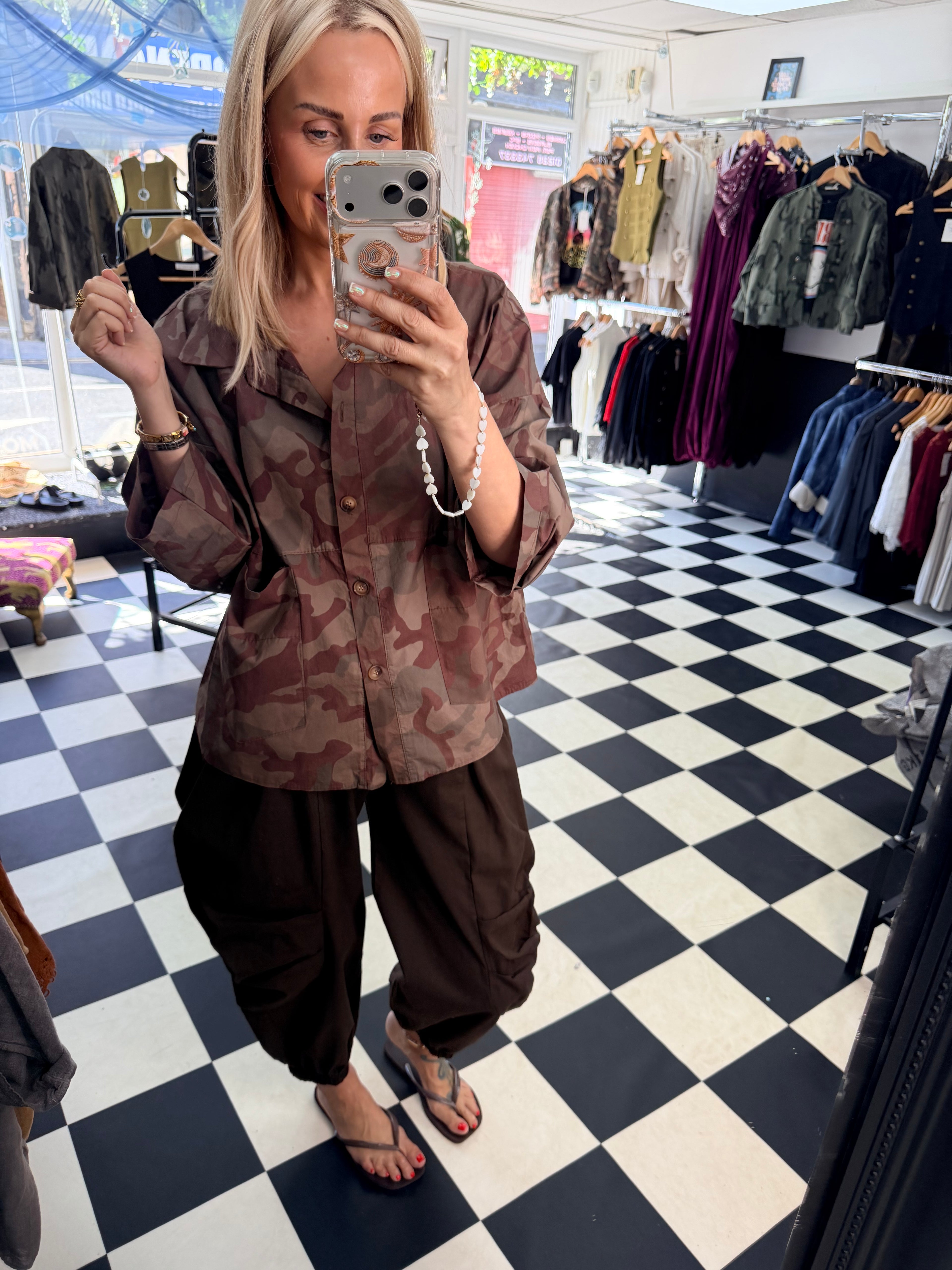 Camo Shacket Chocolate