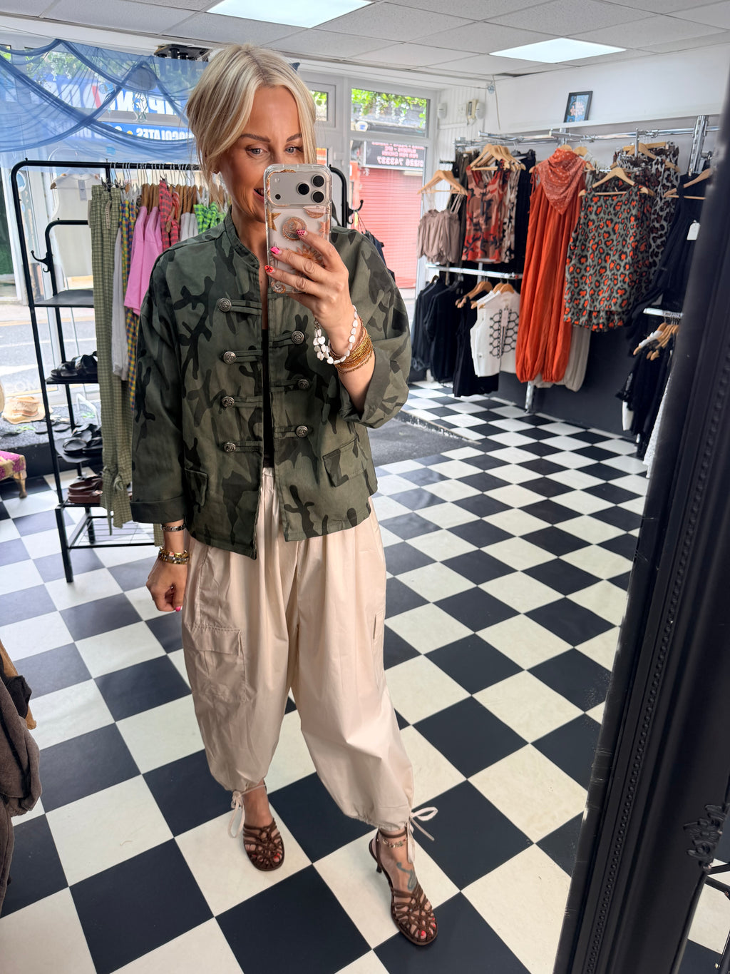 Camo Denim Military Jacket Khaki