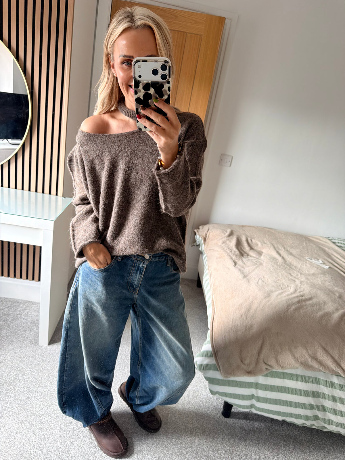 Slash Neck Jumper Mocha