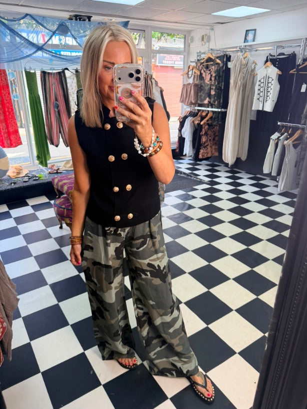 Military Double Button Waistcoat Black