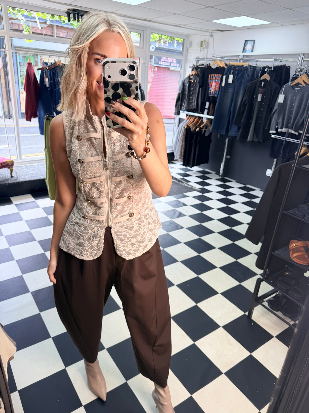 Lace Military Waistcoat Cream