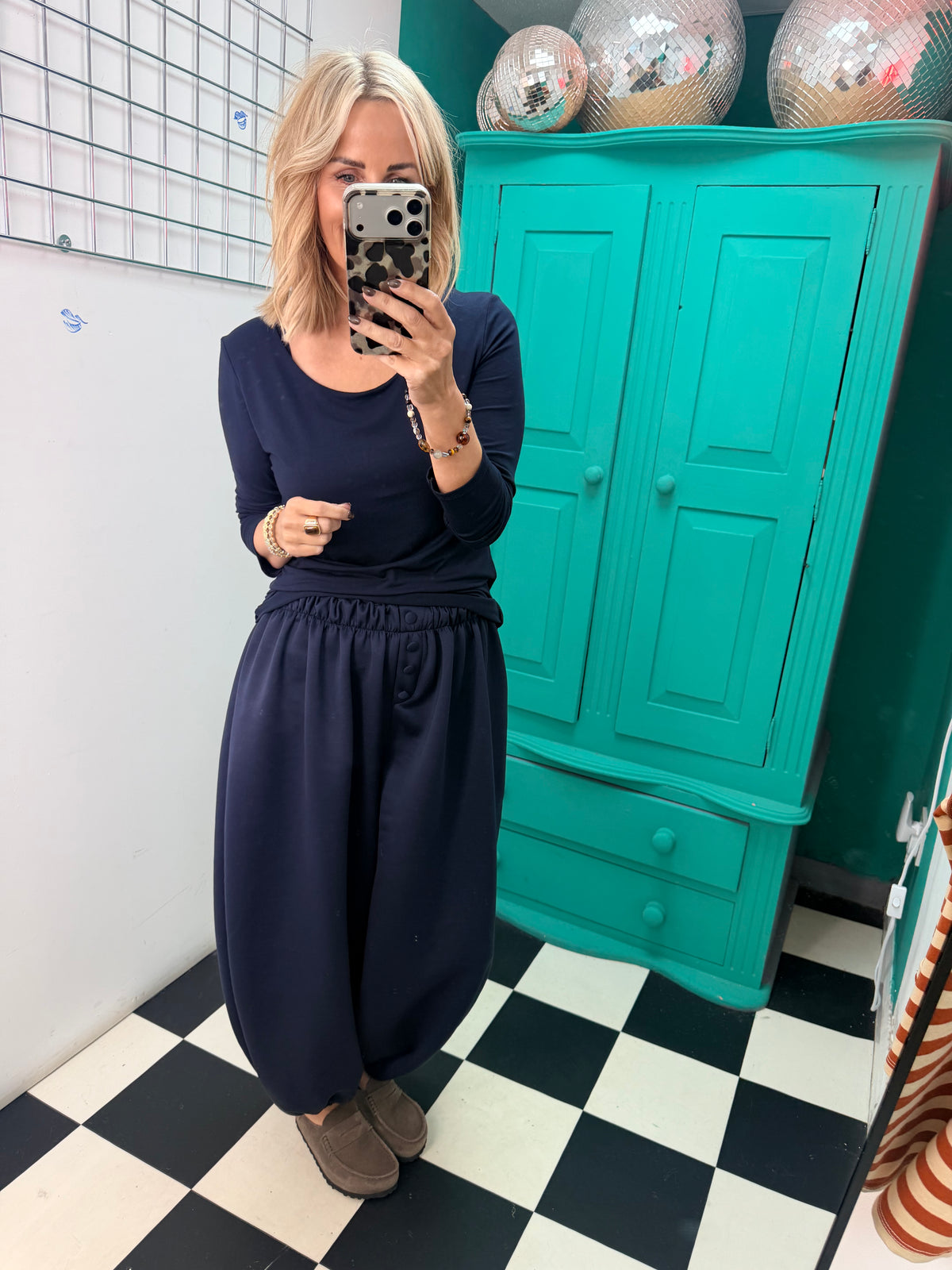 Button front cuff joggers - Navy