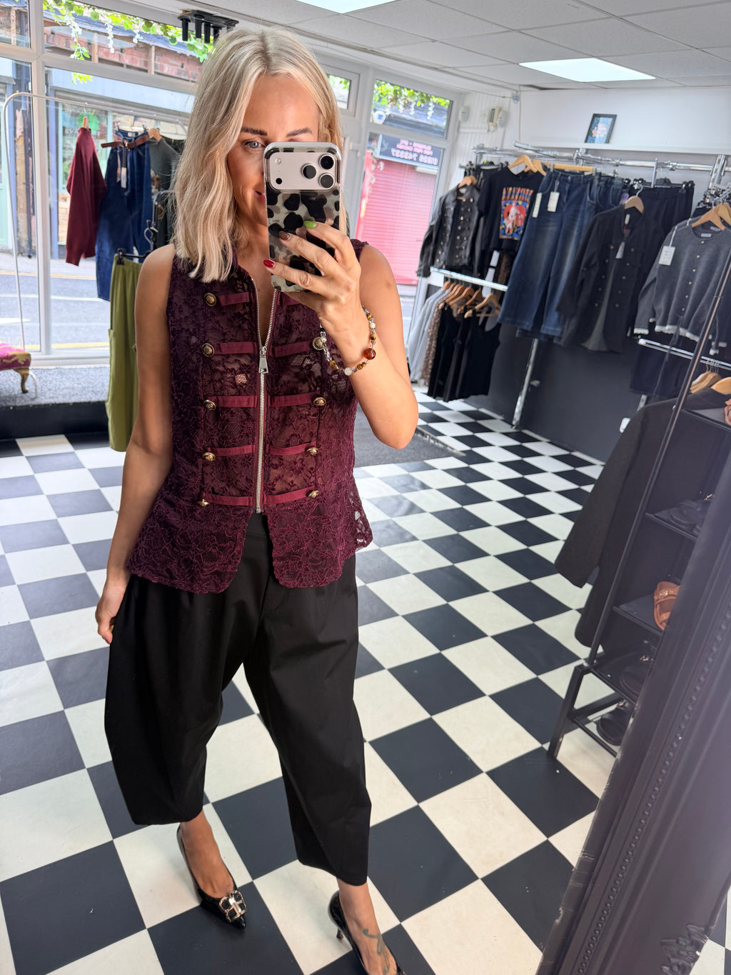 Lace Military Waistcoat Plum