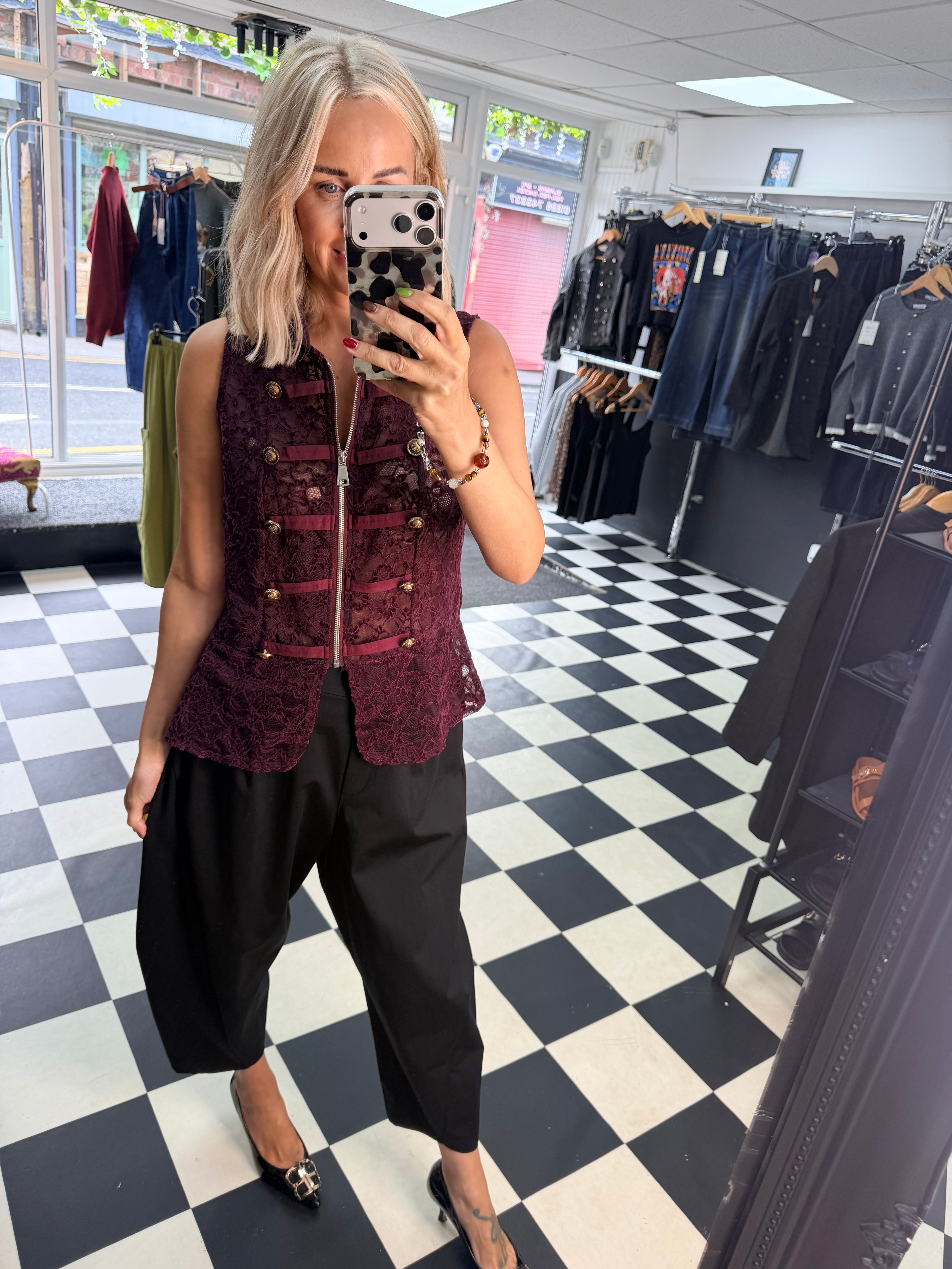 Lace Military Waistcoat Plum
