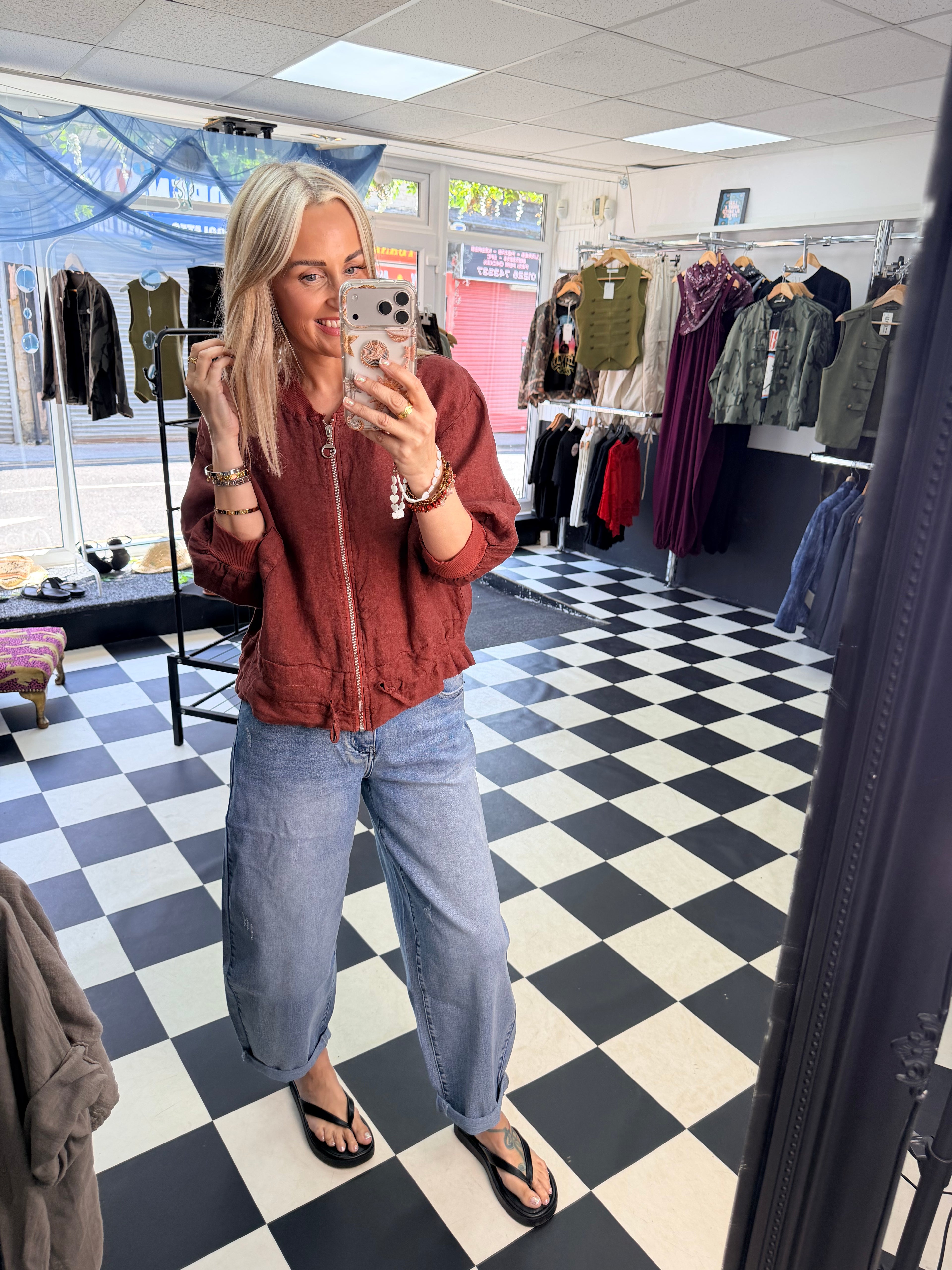 Linen Bomber Jacket Rust