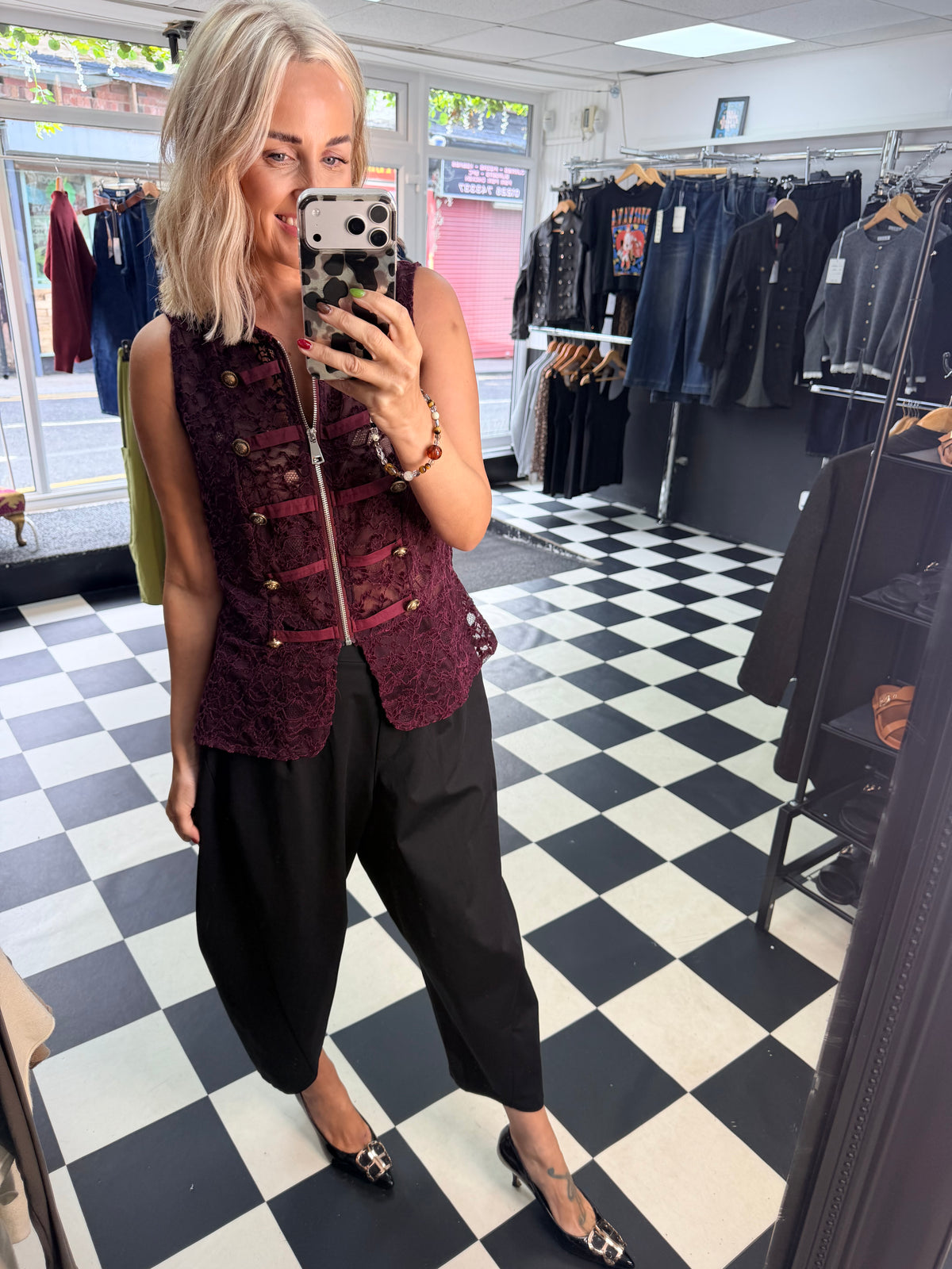 Lace Military Waistcoat Plum