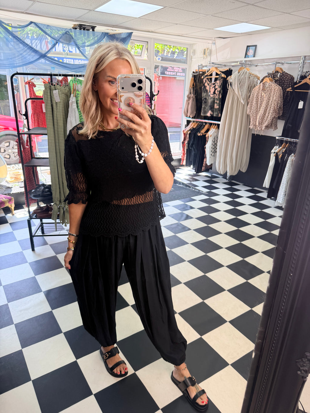 Crinkle Balloon Trousers Black