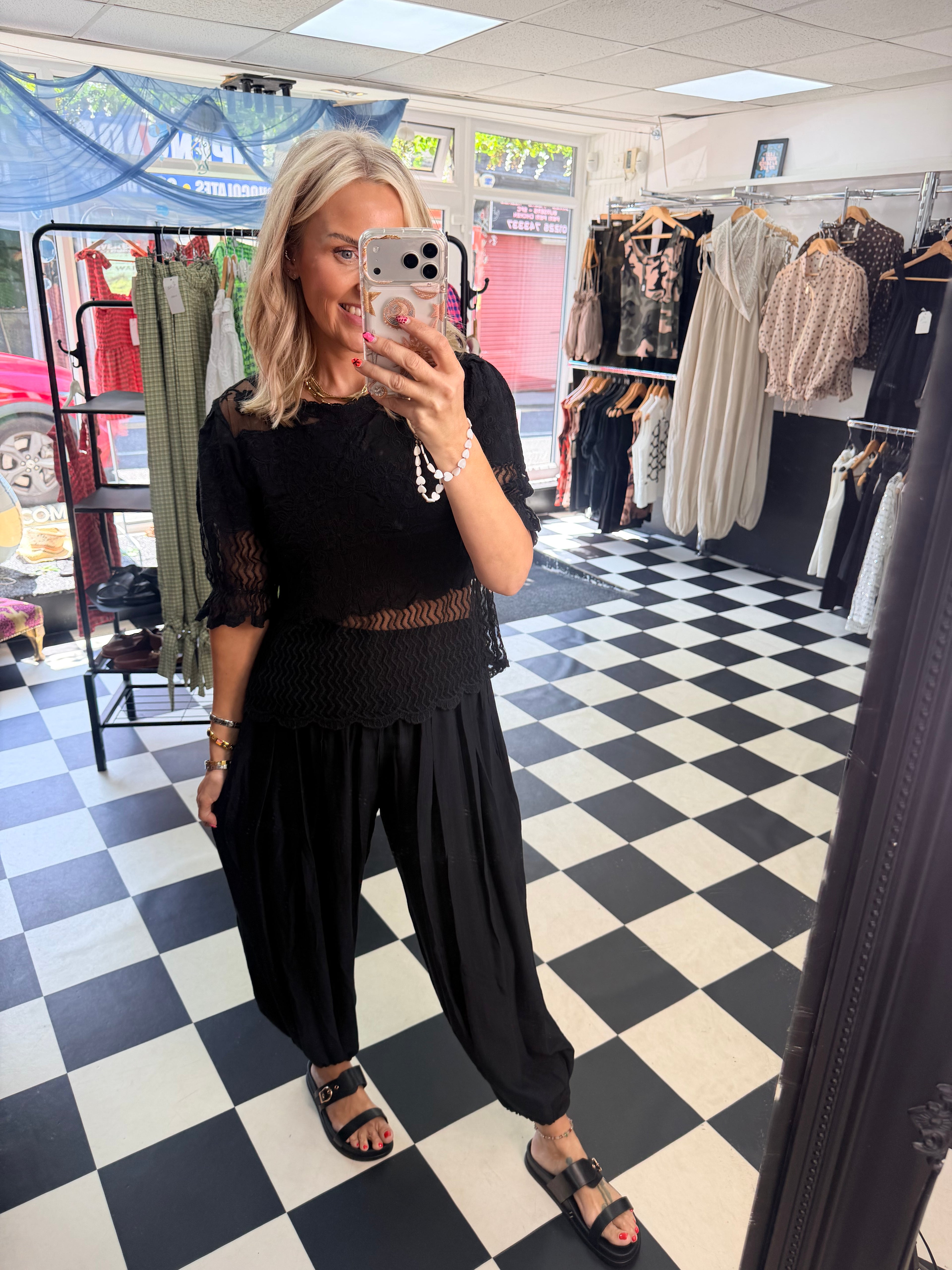Crinkle Balloon Trousers Black