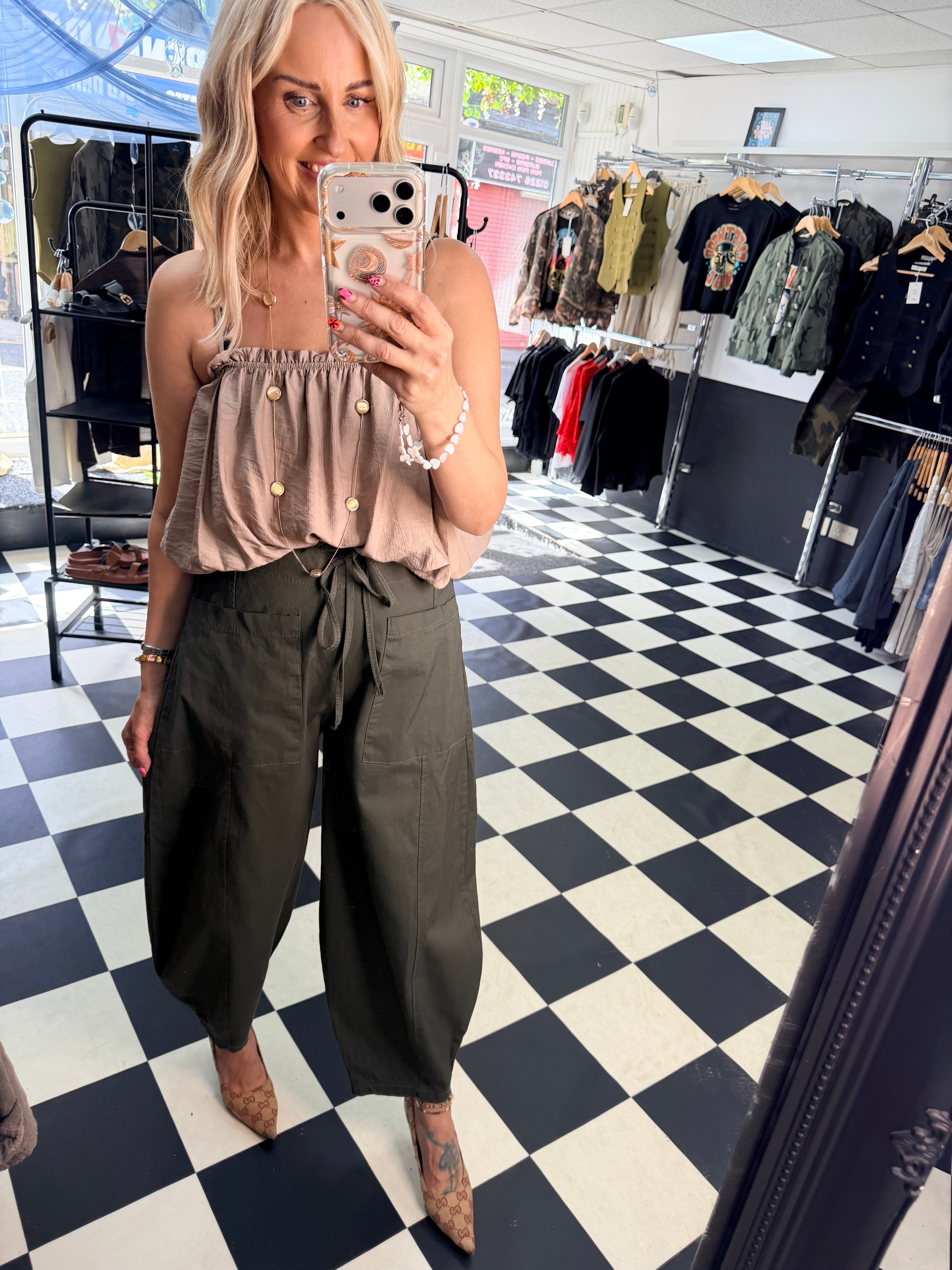 Barrel Leg Trousers Khaki