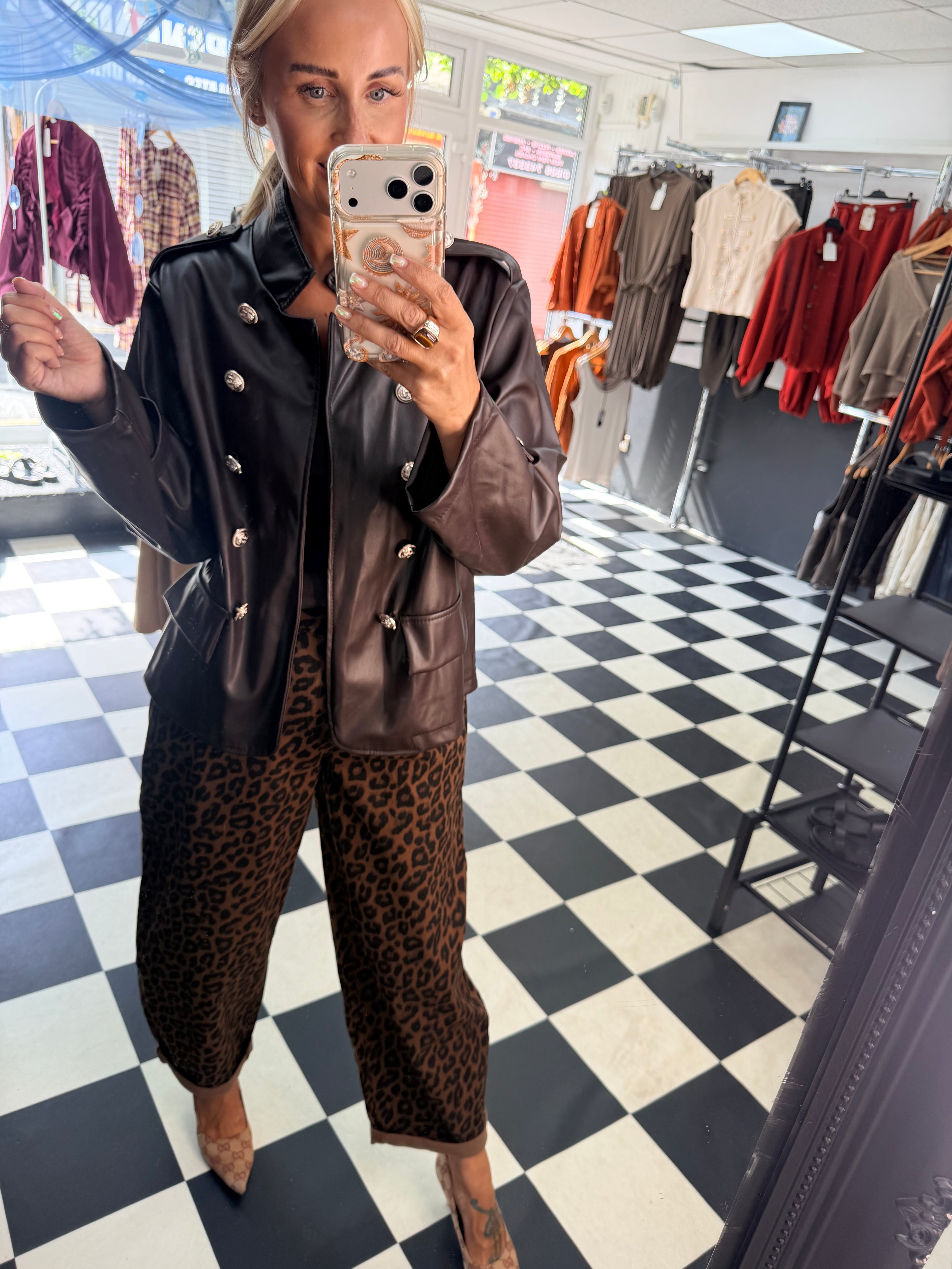 Boxy Style Pu Blazer Chocolate