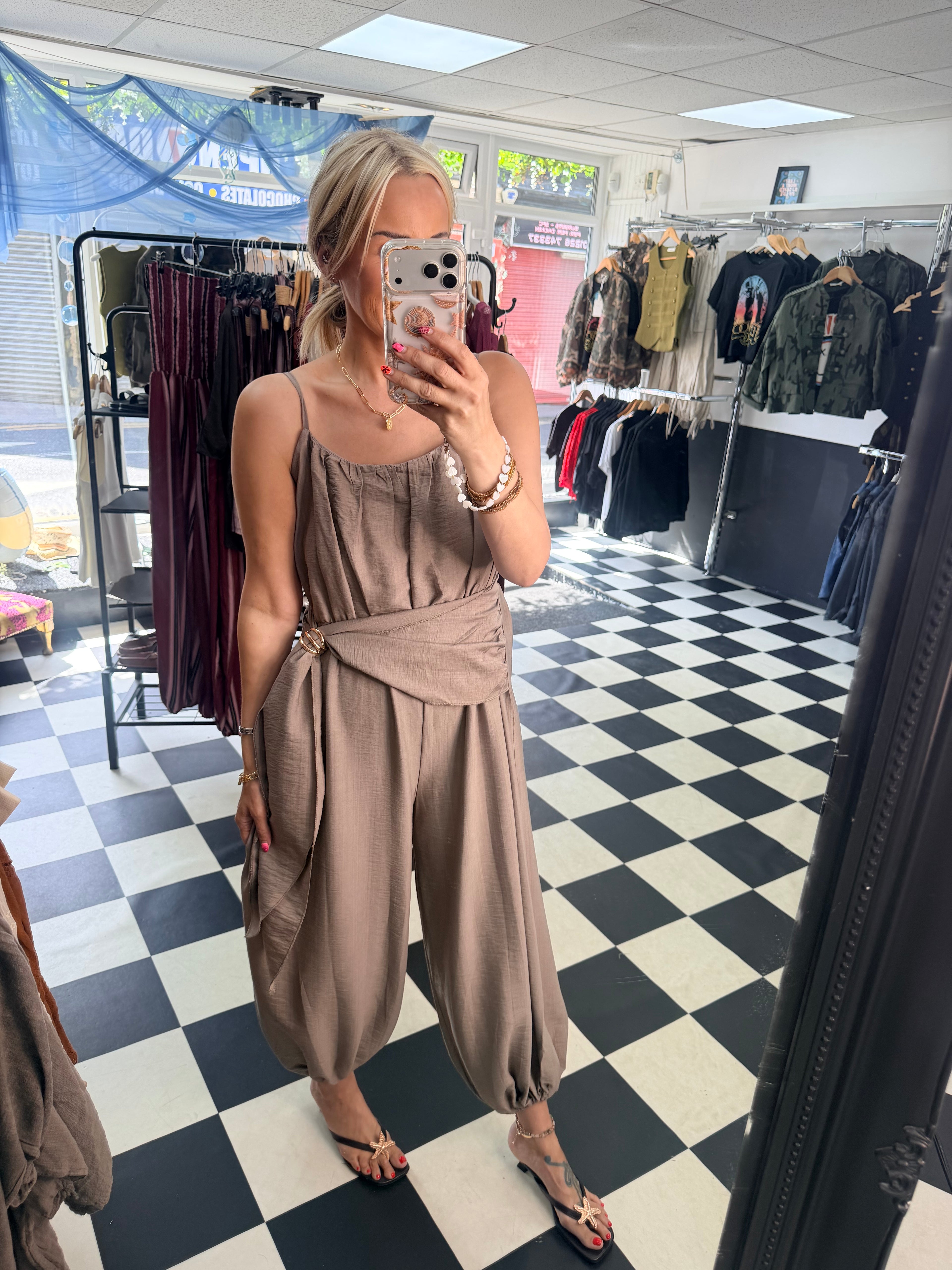 Wrap Crinkle Jumpsuit Taupe
