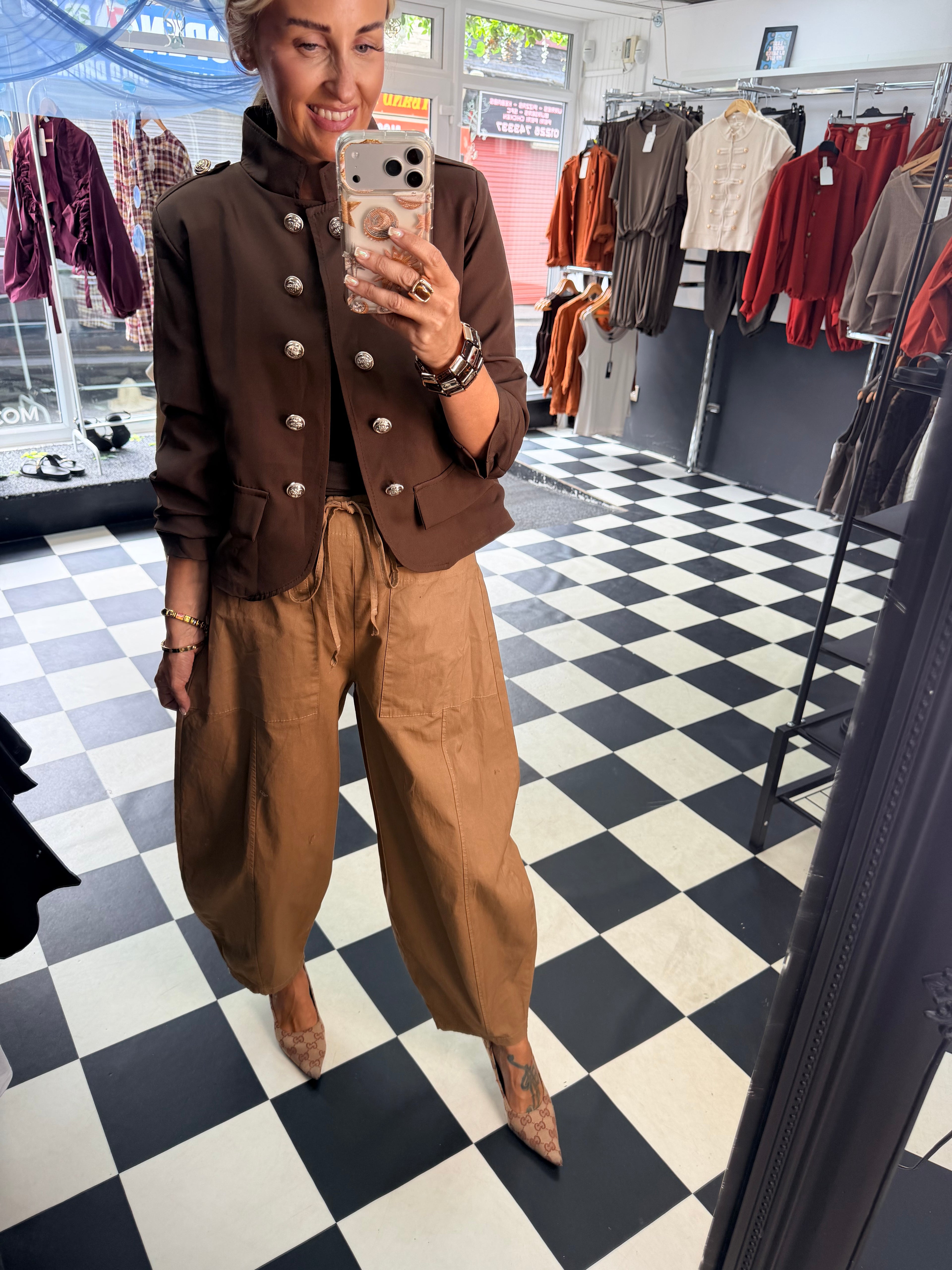 Military Crop Blazer Chocolate