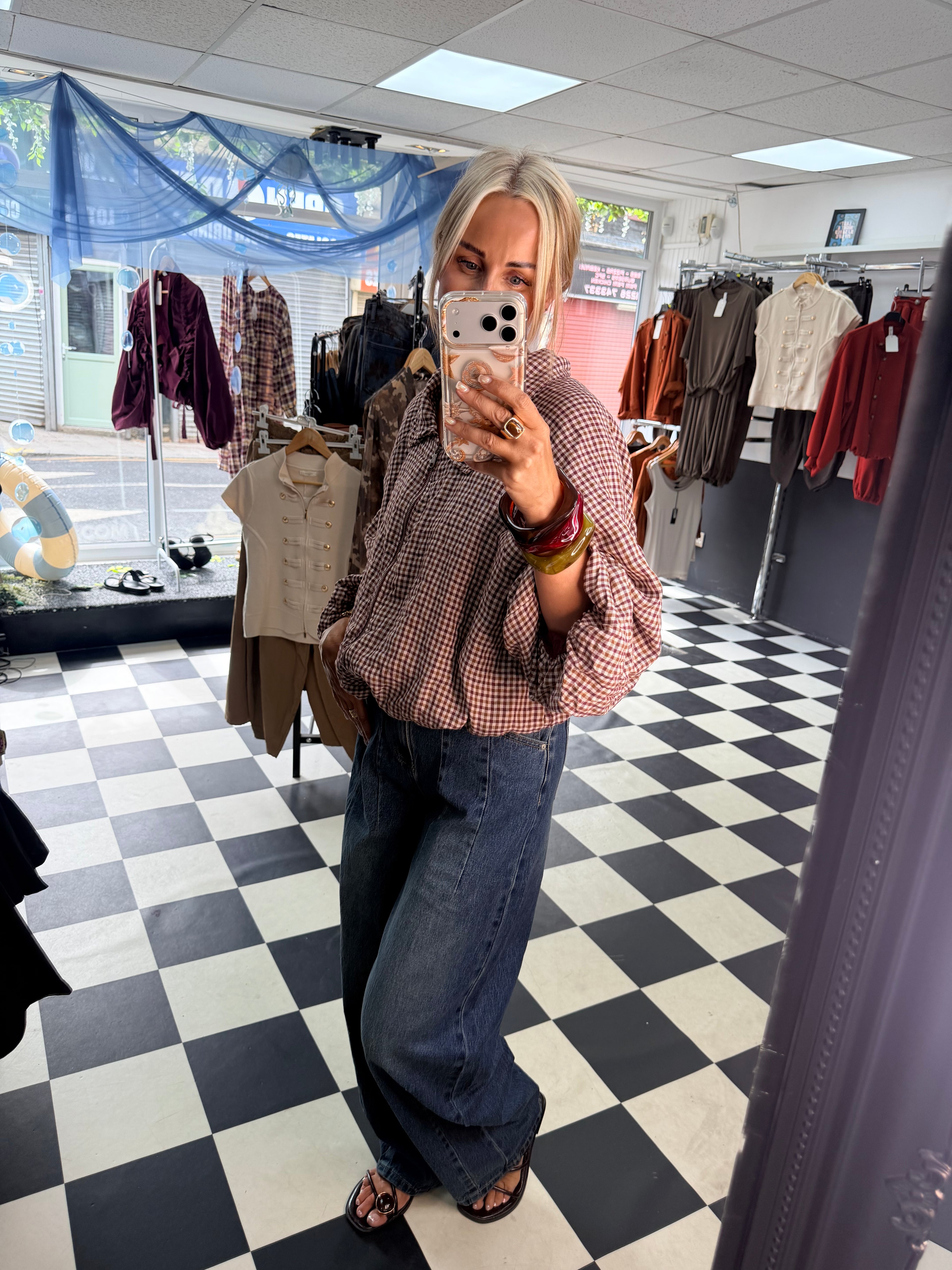 Plaid Slouchy Bomber Wine