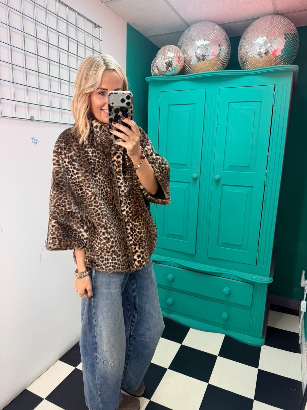 Animal Cropped Sleeve Faux Fur