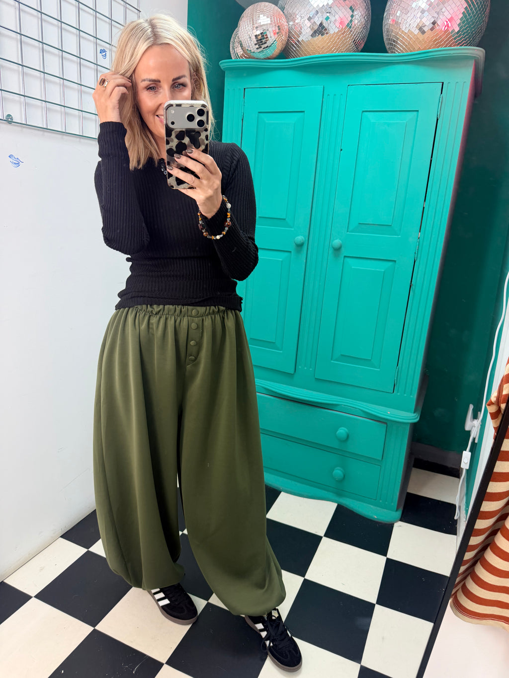 Button front cuff joggers - Khaki