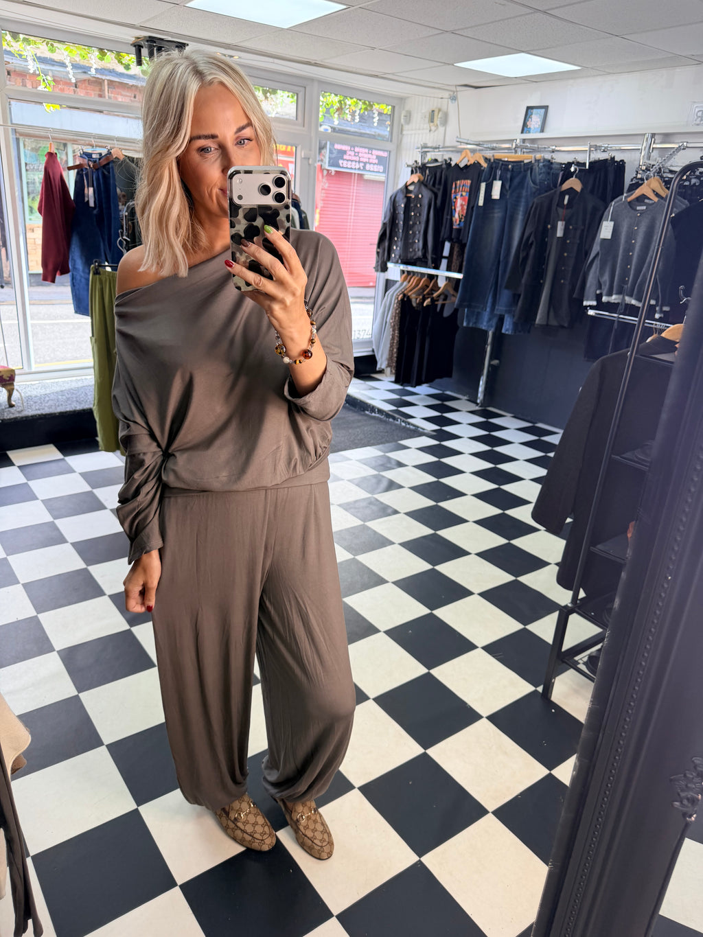Slouchy Long Sleeve Top Taupe