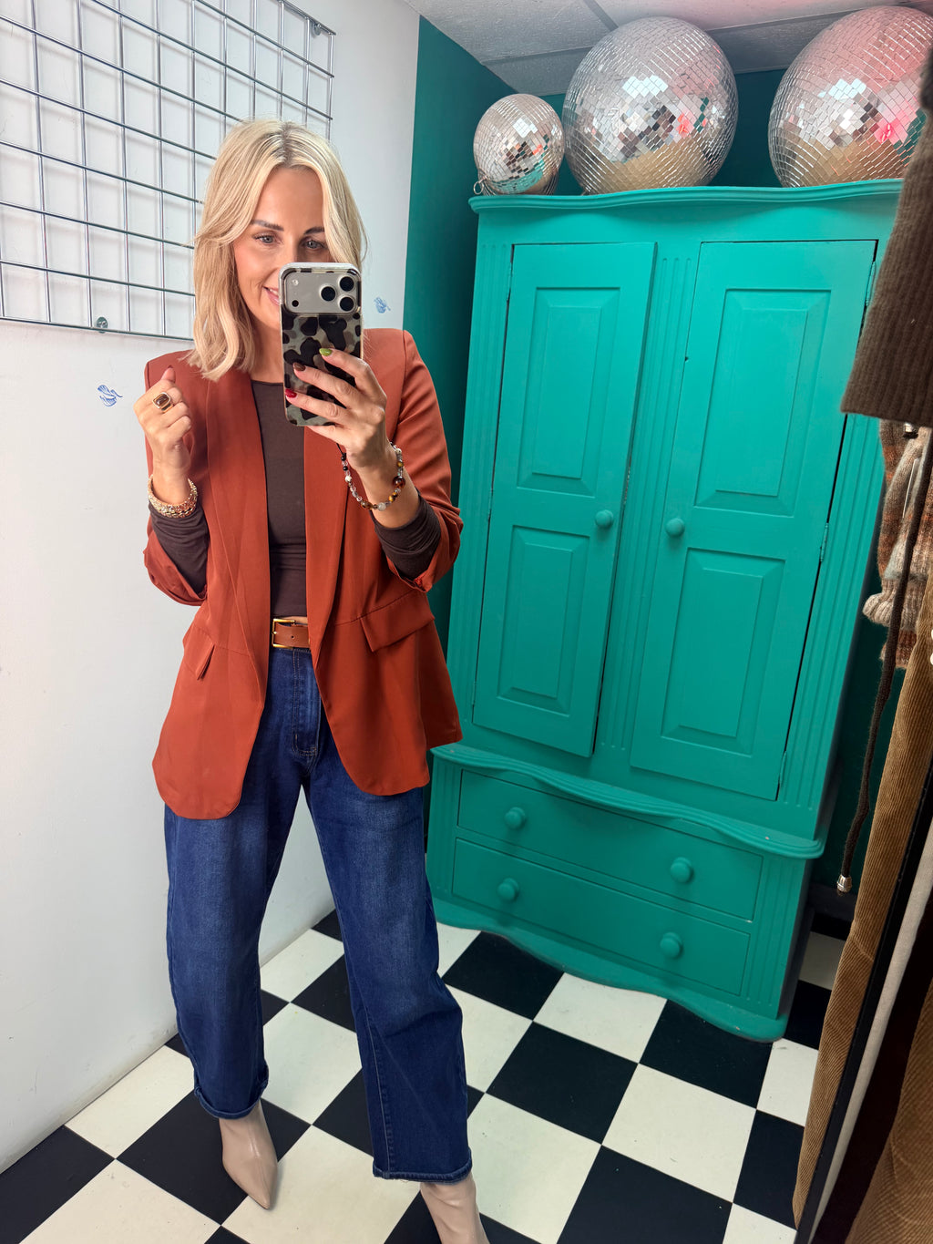 Ruched Sleeve Blazer Rust