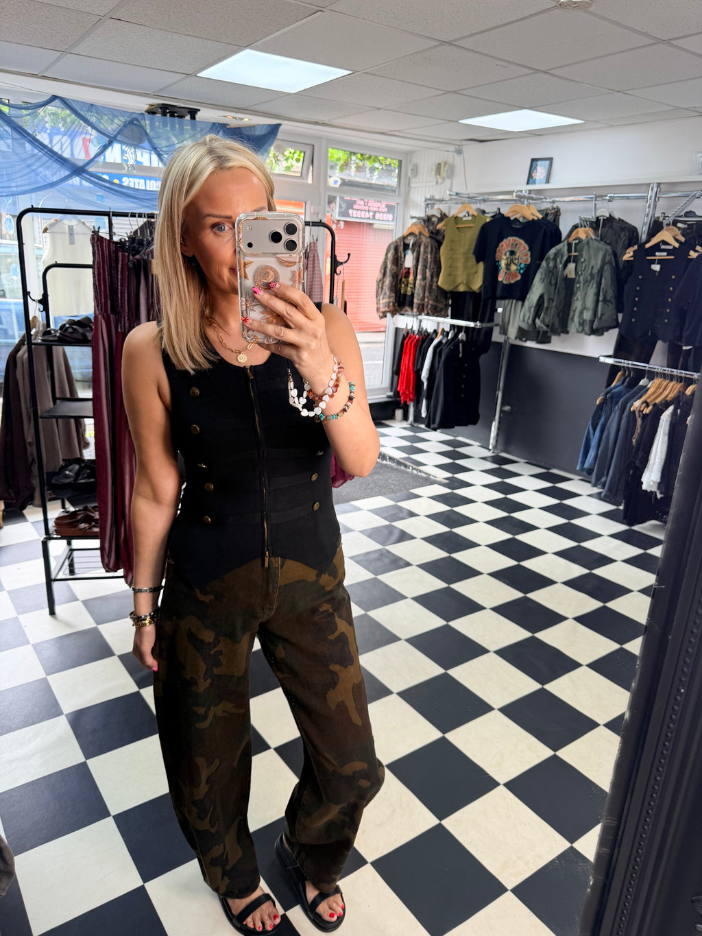 Double zip military waistcoat Black