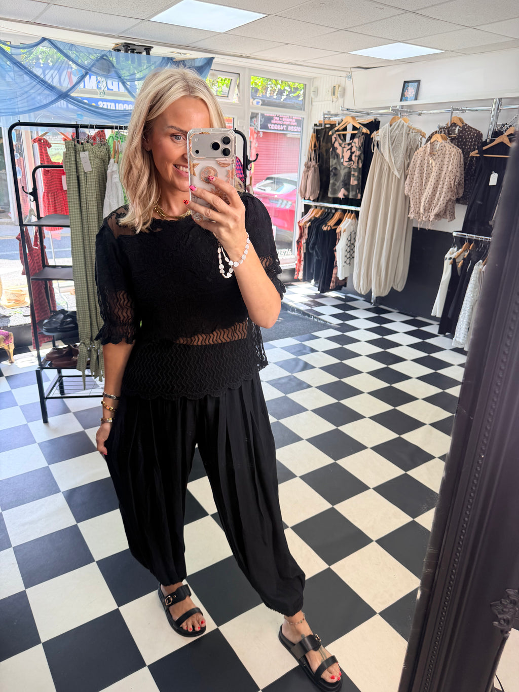 Crinkle Balloon Trousers Black