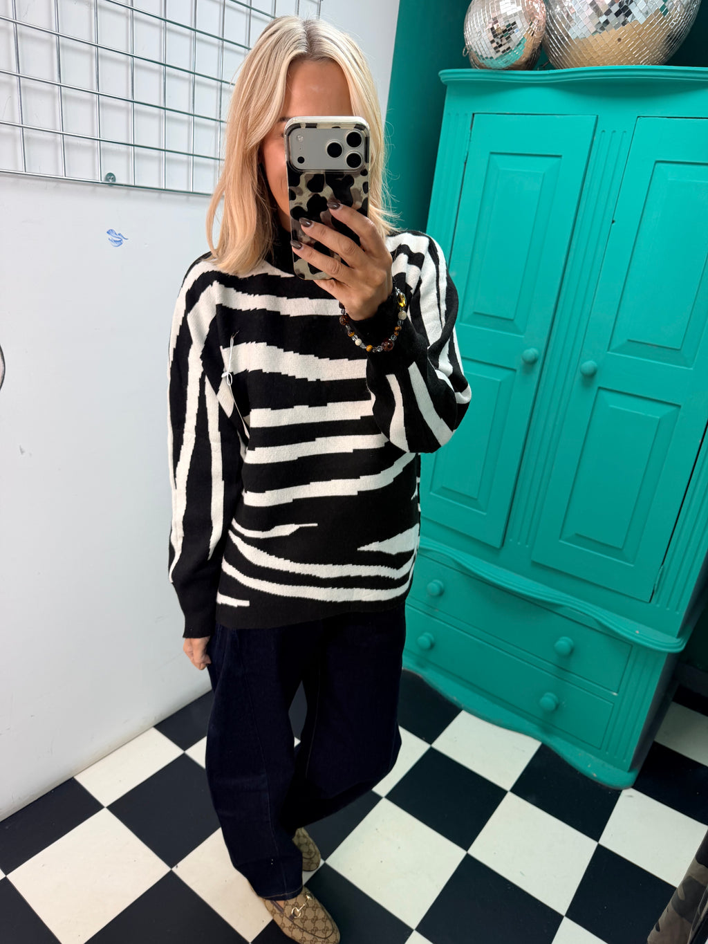 Turtle Neck Jumper Lightning Print Black Special Buy