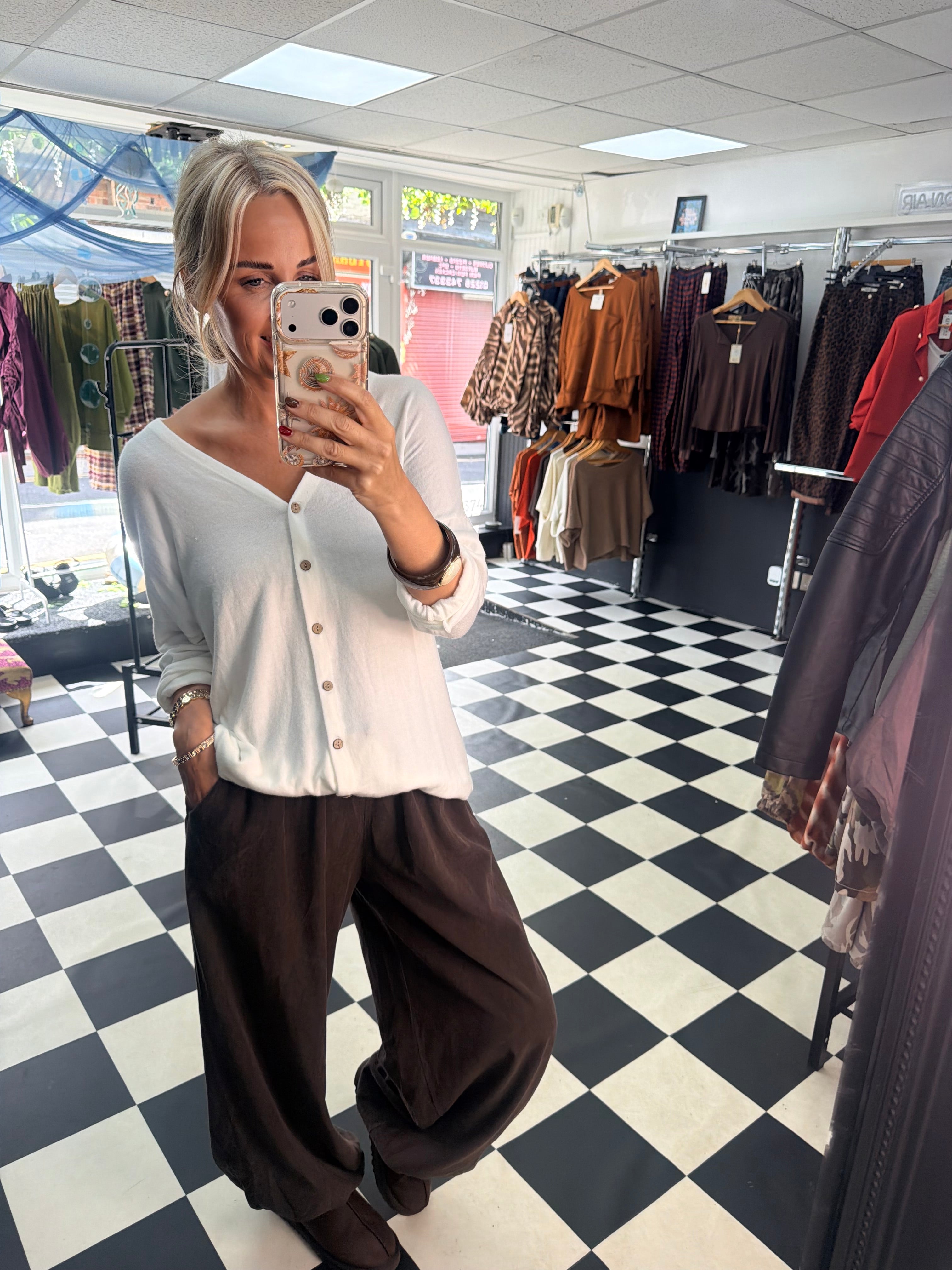 V Neck Cardigan White