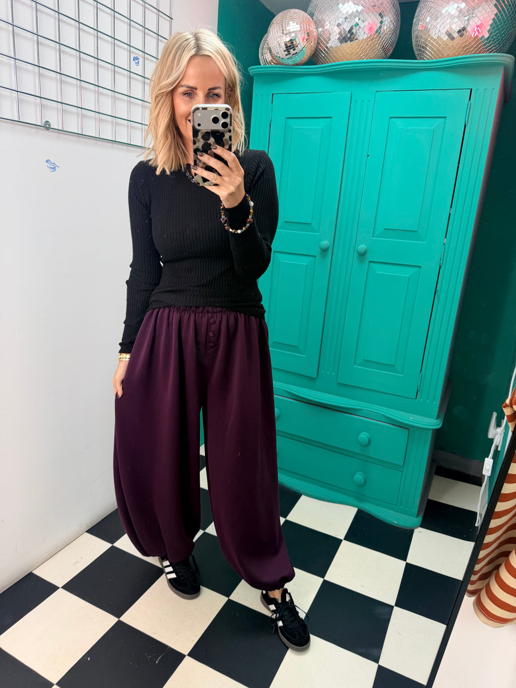 Button front cuff joggers - Plum
