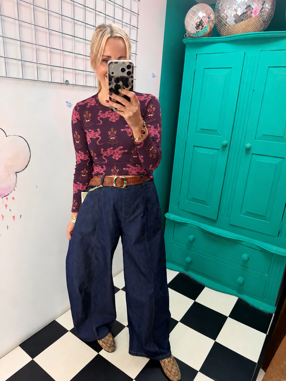 Cashmere Blend Funky Tiger Top Plum