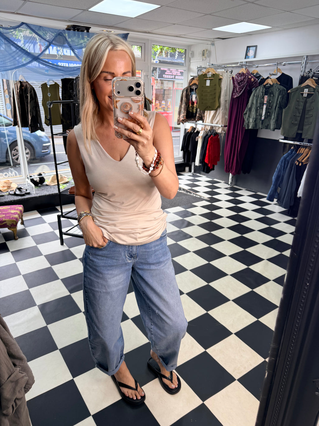 V Neck Basic Vest Cream