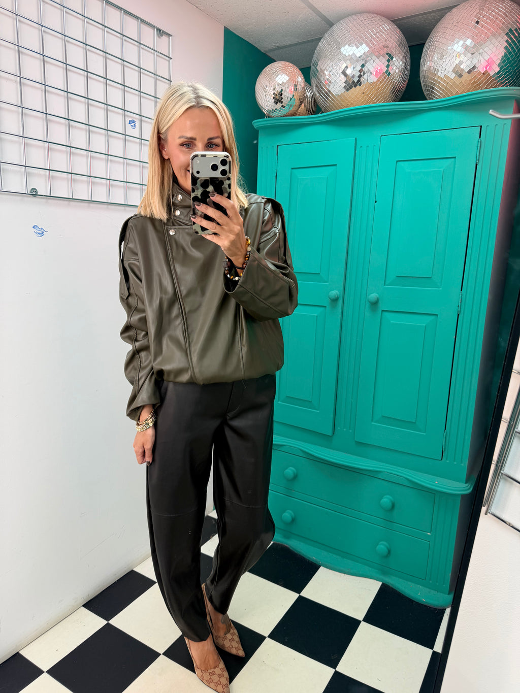 Pu Carrot Leg Trousers Black
