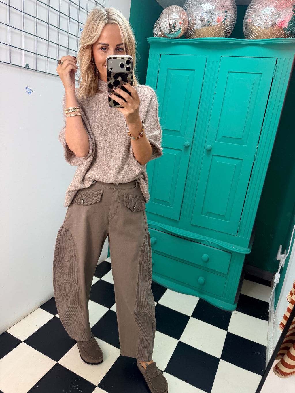 Cord patch trousers - Taupe